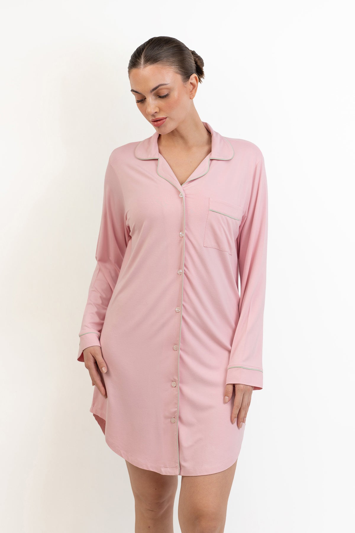 Women’s Bamboo long sleeves sleepshirt-Pink