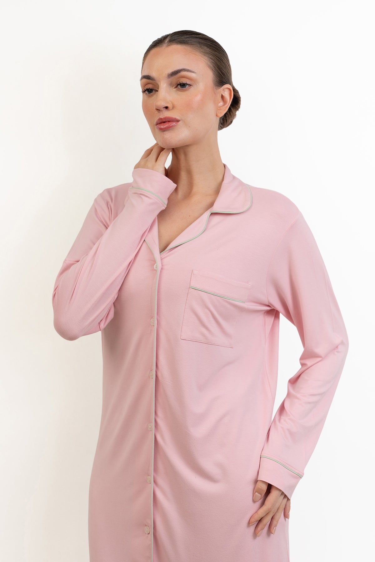 Women’s Bamboo long sleeves sleepshirt-Pink