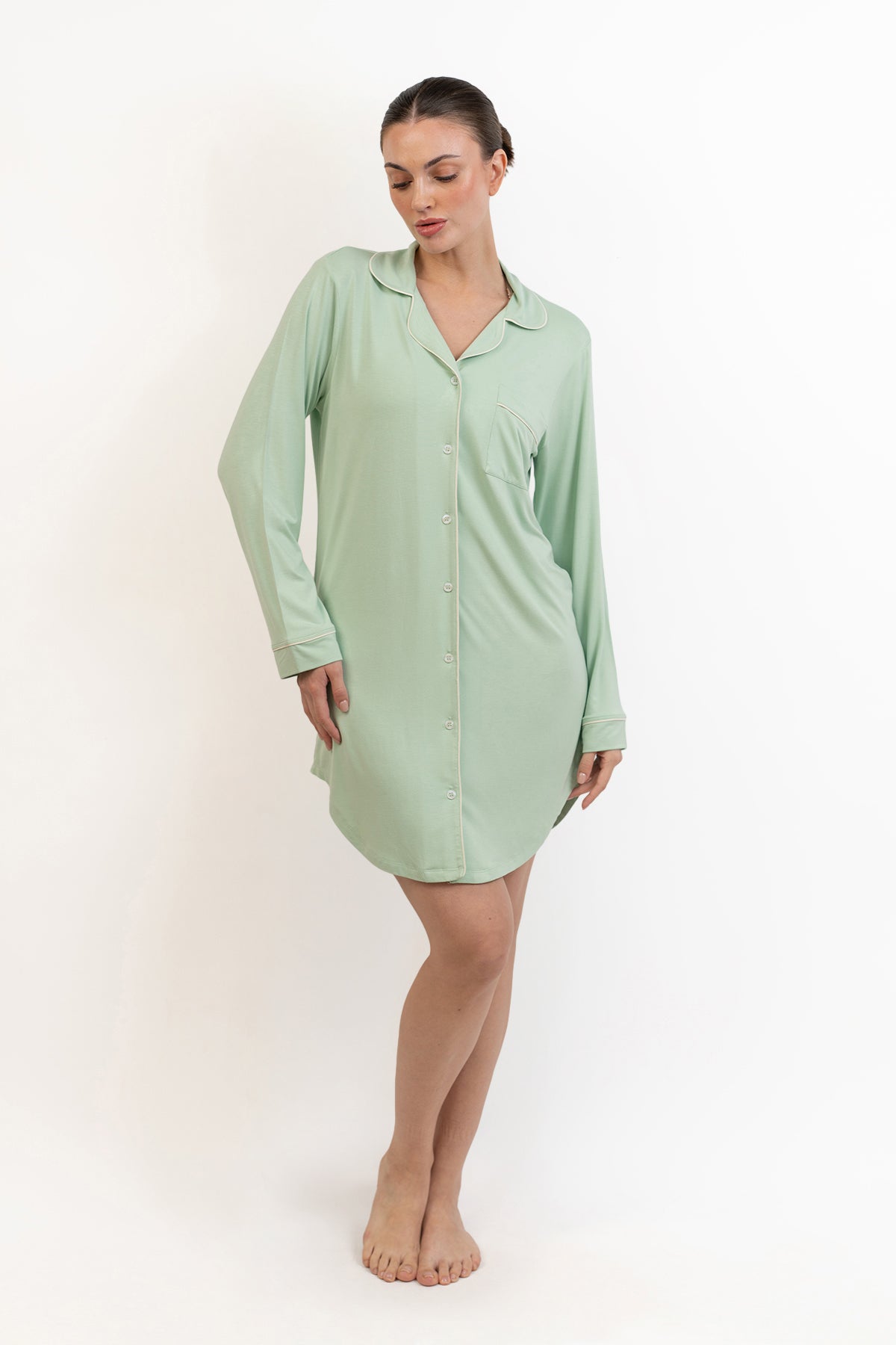 Women’s Bamboo long sleeves sleepshirt-Bh Green