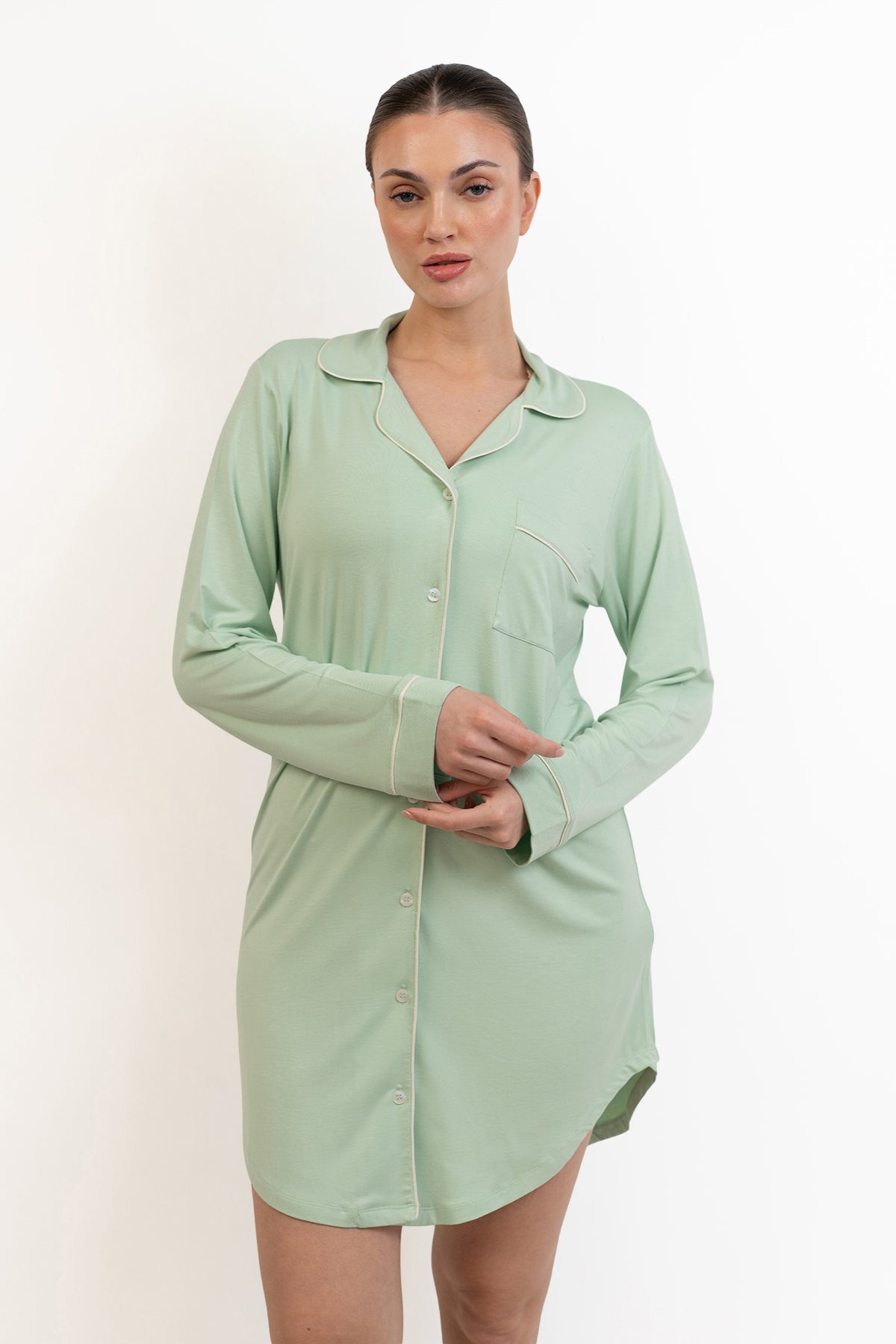 Women’s Bamboo long sleeves sleepshirt-Bh Green