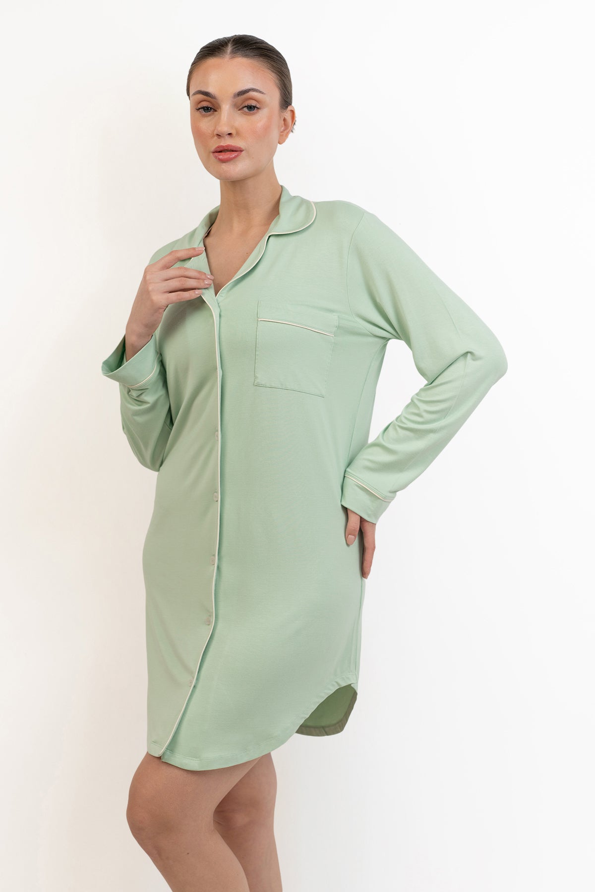 Women’s Bamboo long sleeves sleepshirt-Bh Green