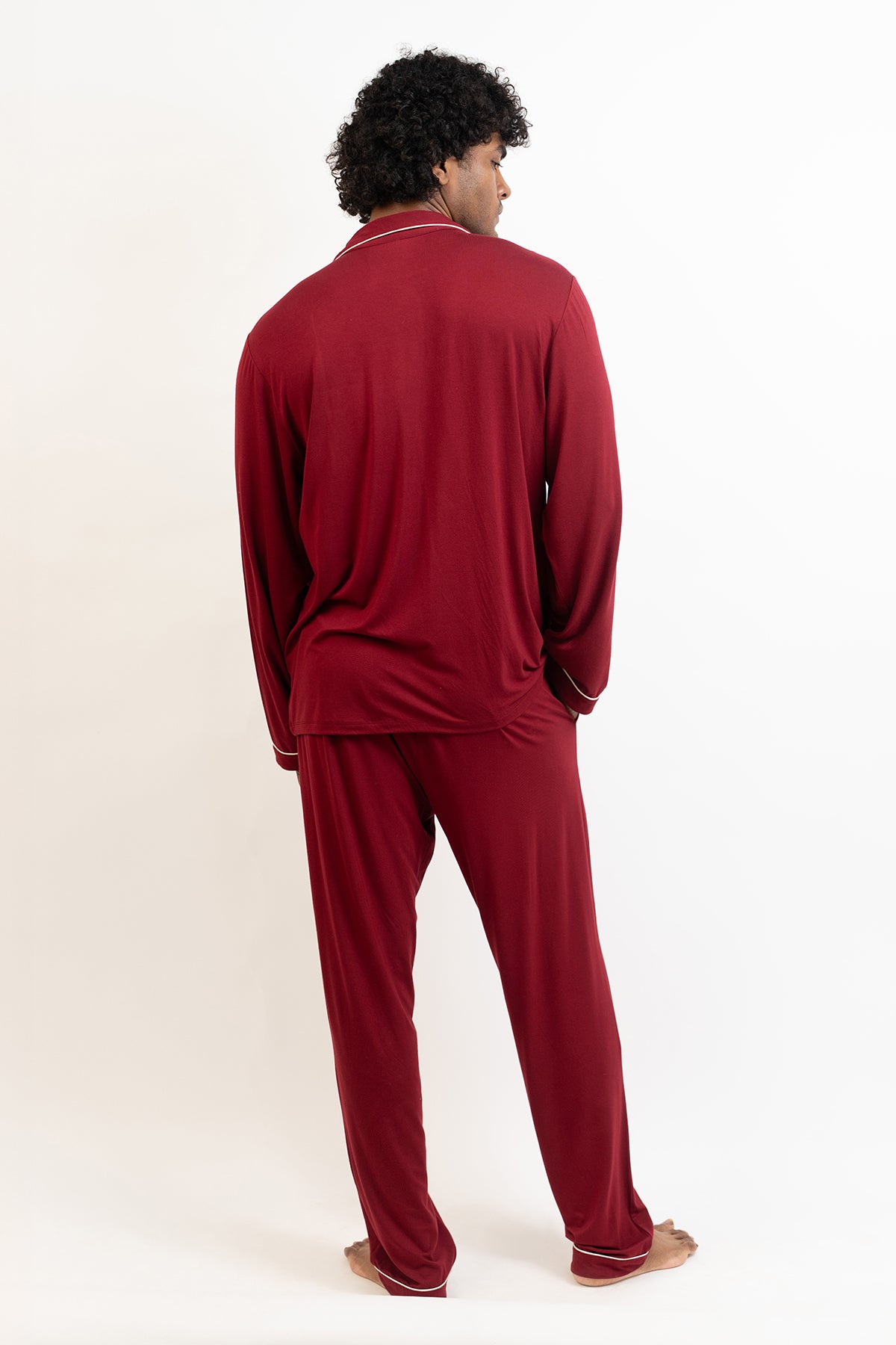Men's long sleeves button down Pajama set-Merlot