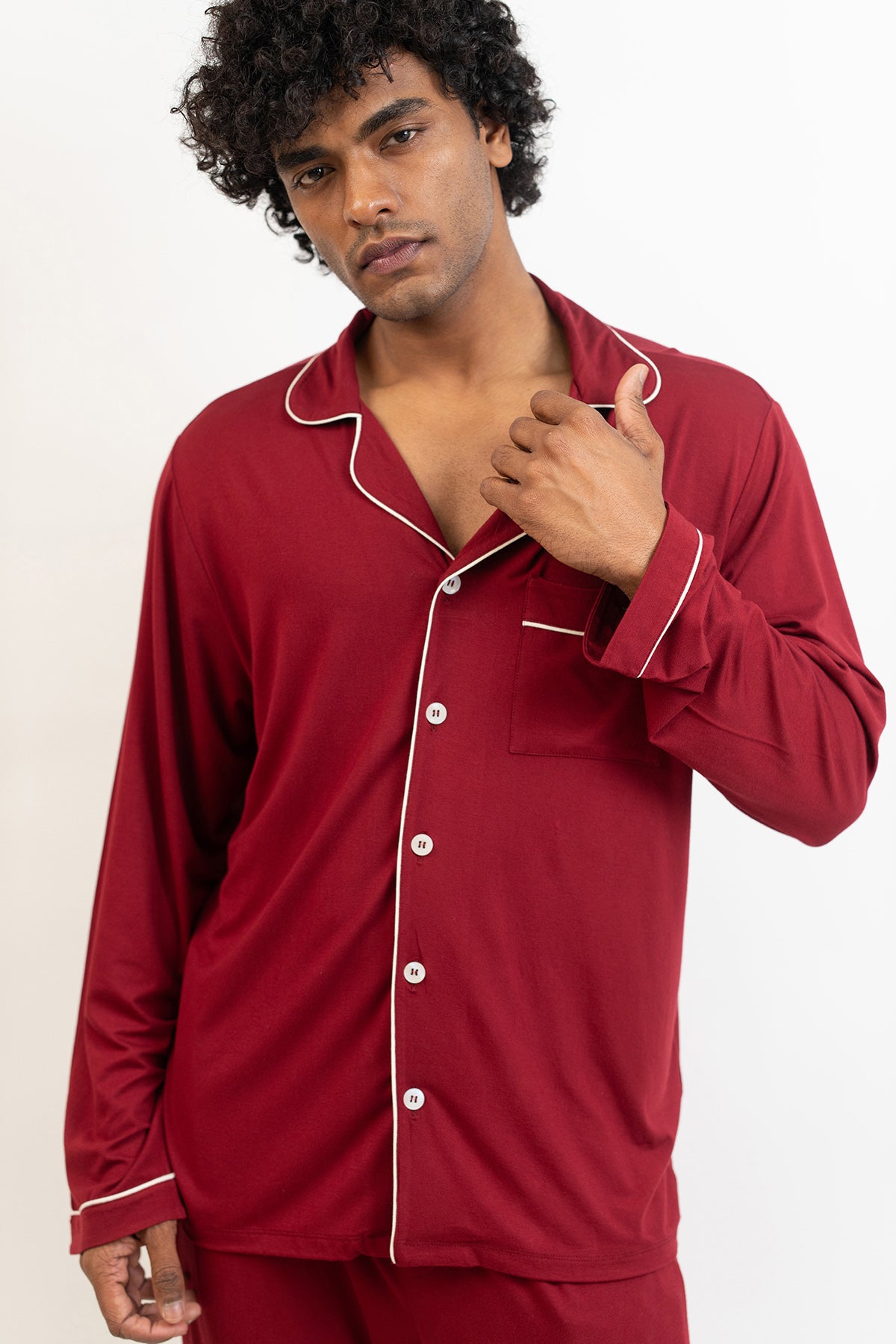 Men's long sleeves button down Pajama set-Merlot