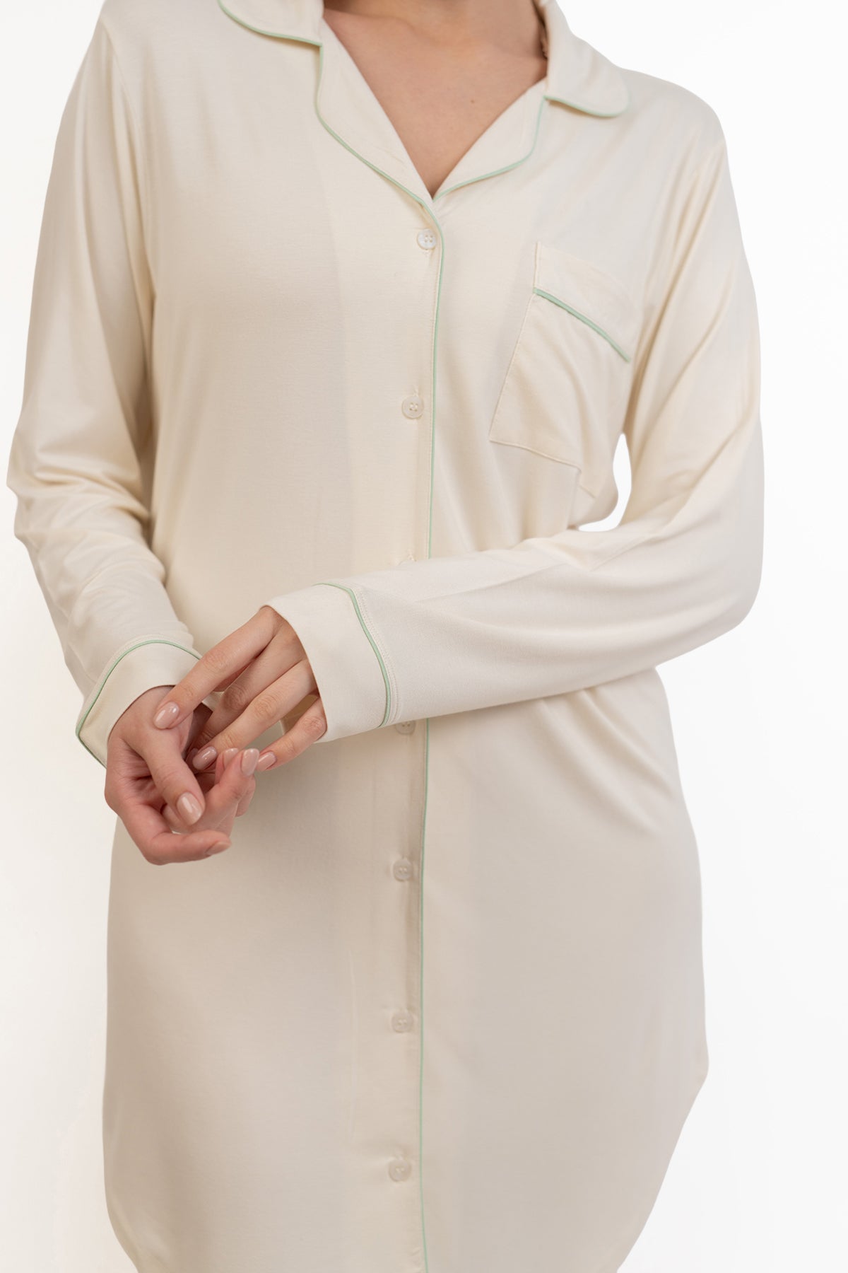 Women’s Bamboo long sleeves sleepshirt-Cream