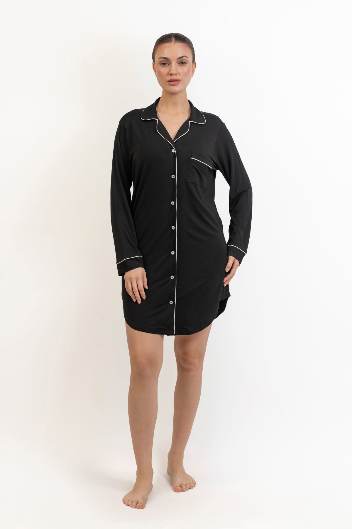 Women’s Bamboo long sleeves sleepshirt-Midnight