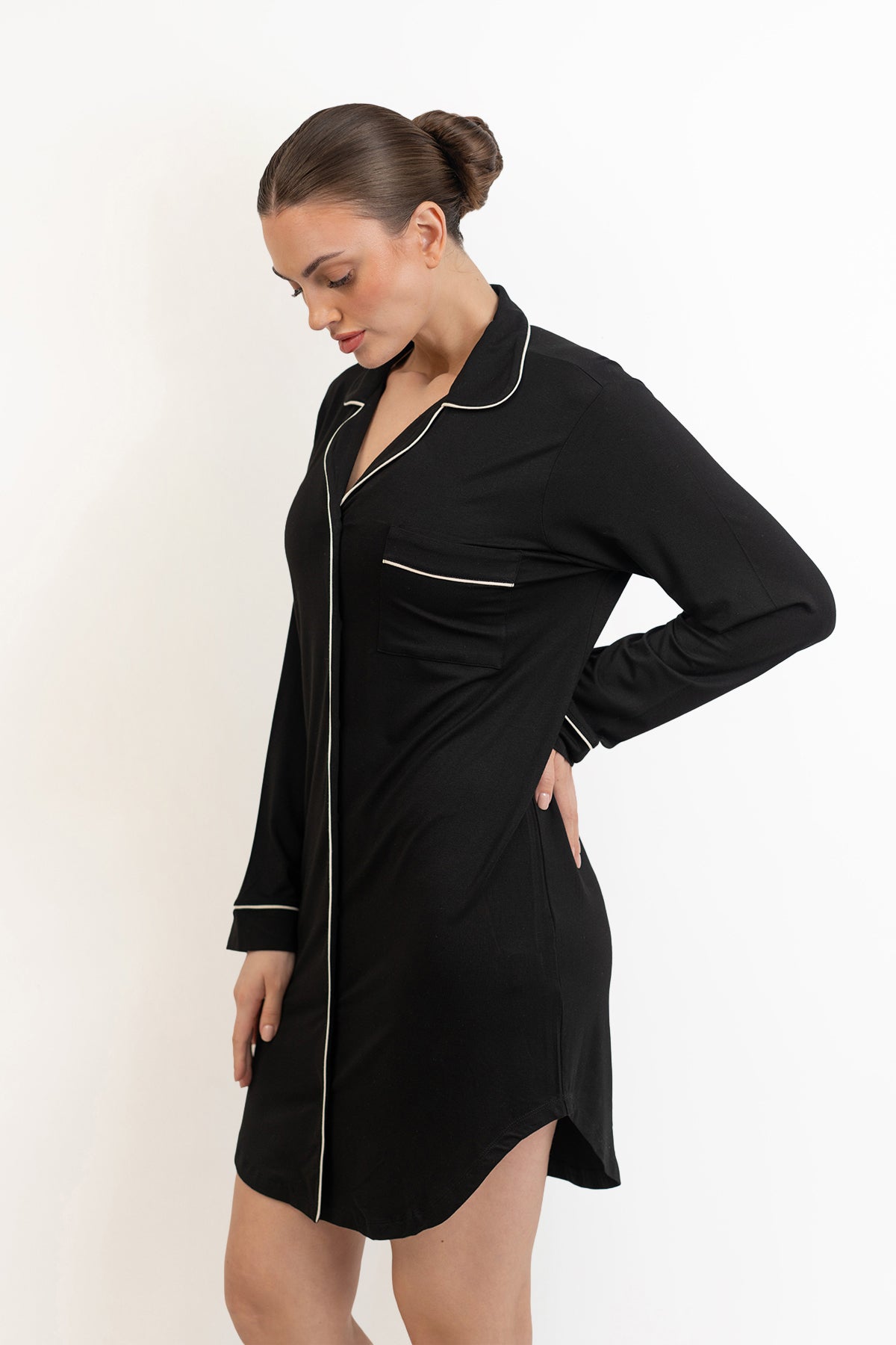 Women’s Bamboo long sleeves sleepshirt-Midnight