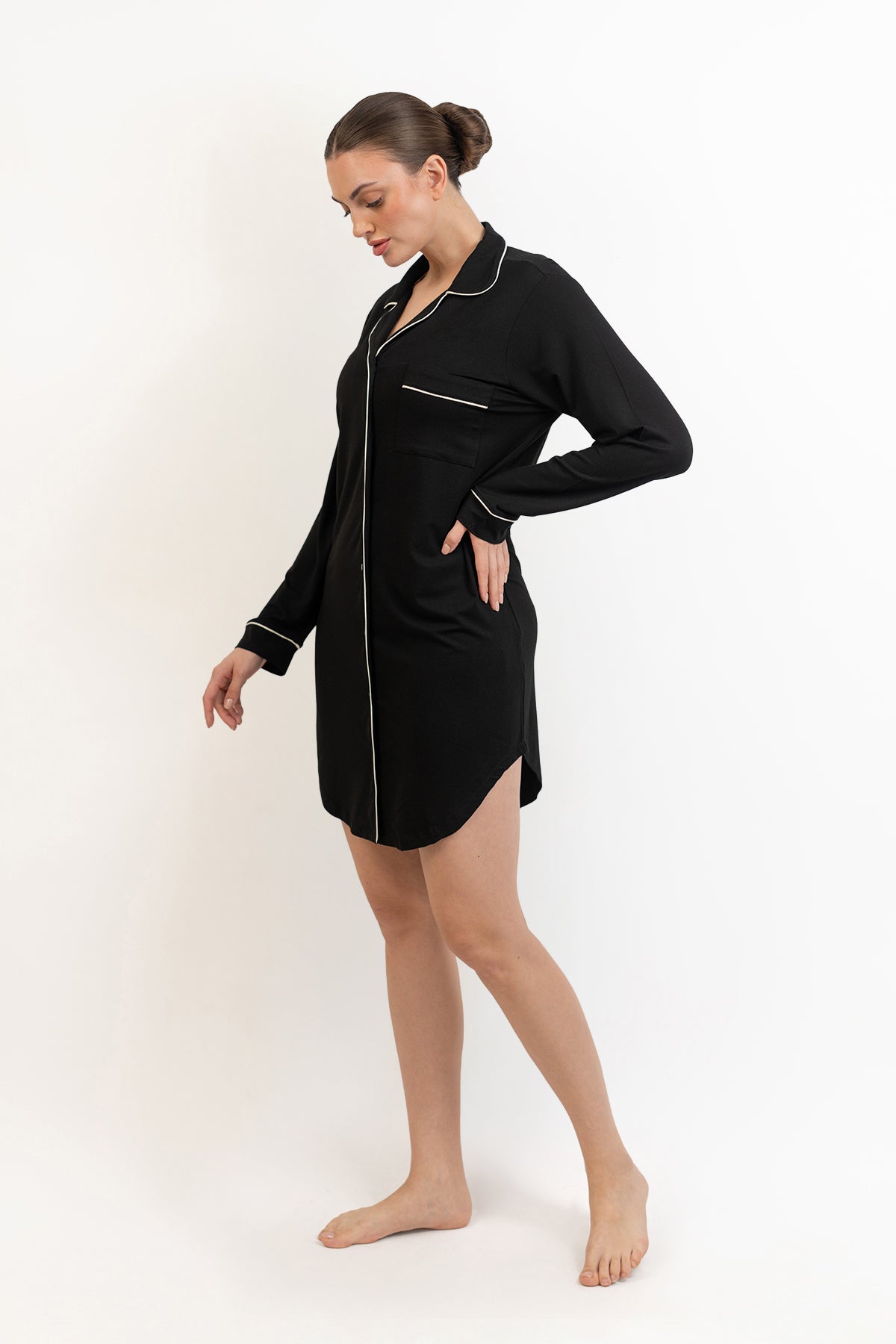 Women’s Bamboo long sleeves sleepshirt-Midnight