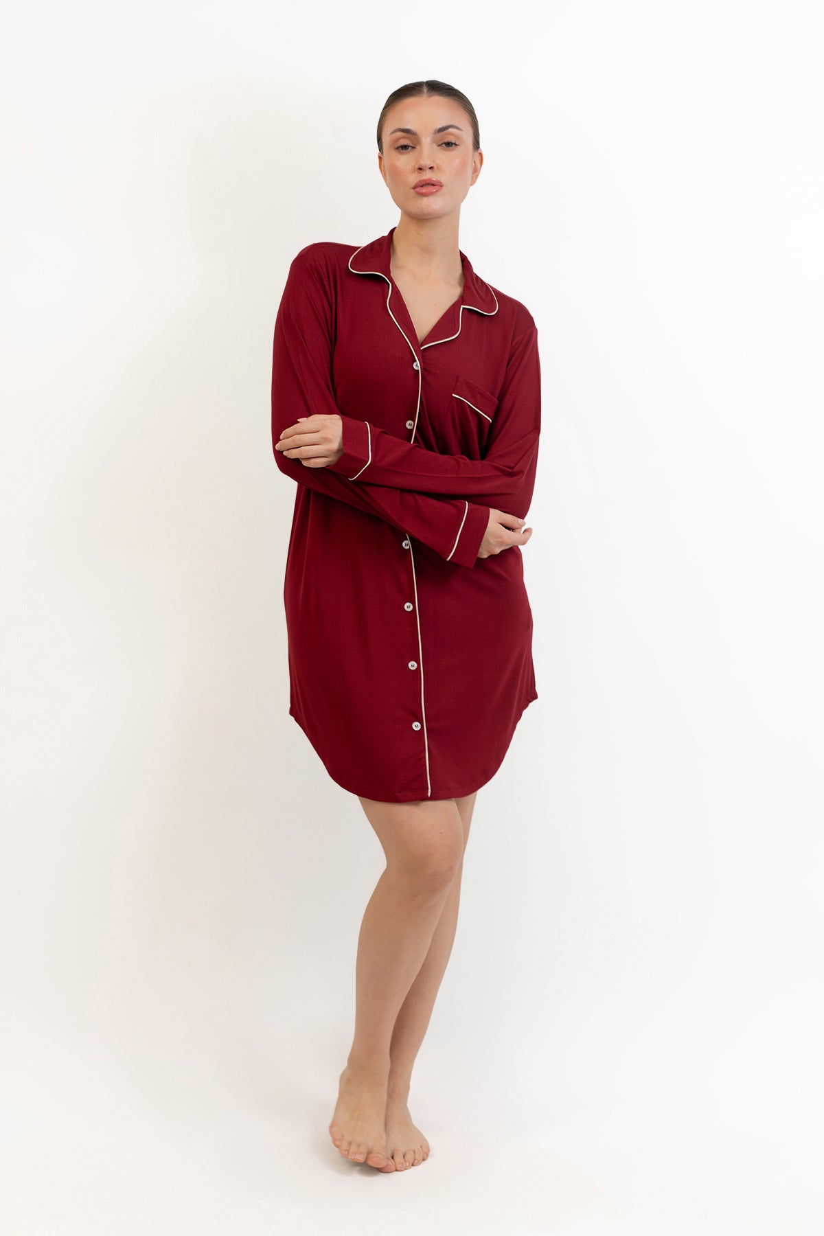 Women’s Bamboo long sleeves sleepshirt-Merlot