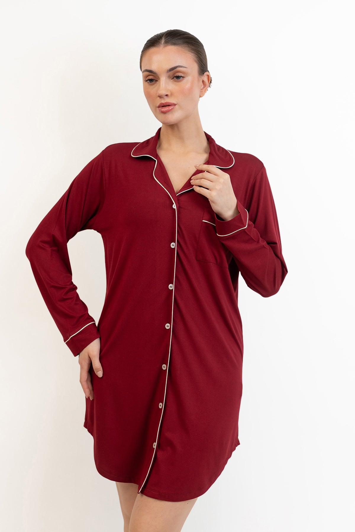 Women’s Bamboo long sleeves sleepshirt-Merlot