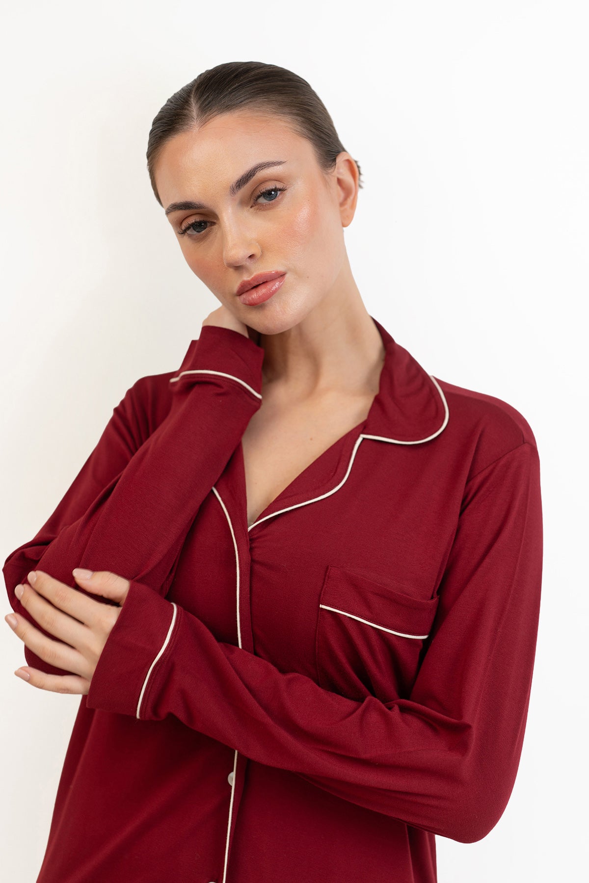 Women’s Bamboo long sleeves sleepshirt-Merlot
