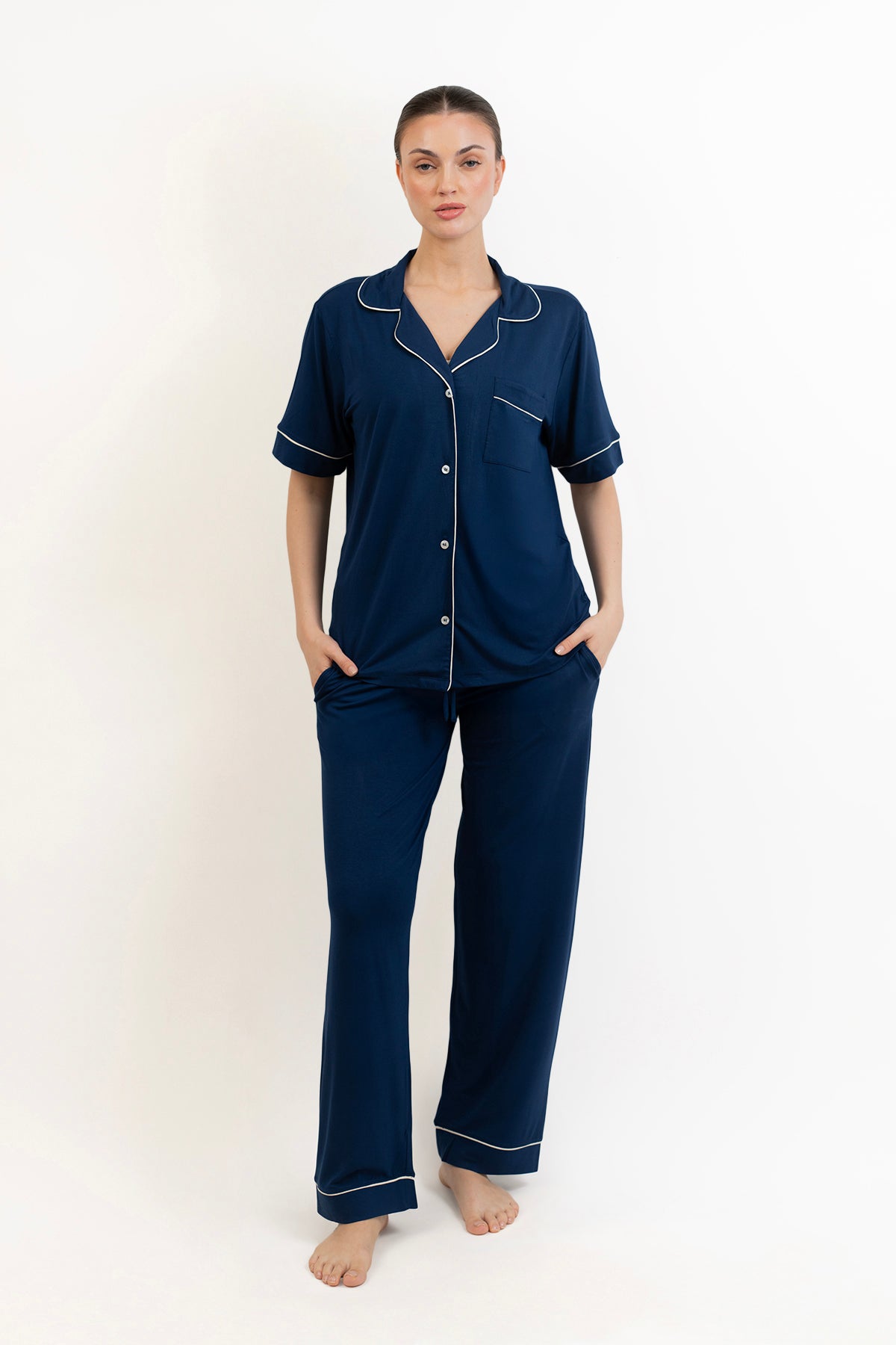 Women’s Bamboo short  sleeves Pajama Set-Navy