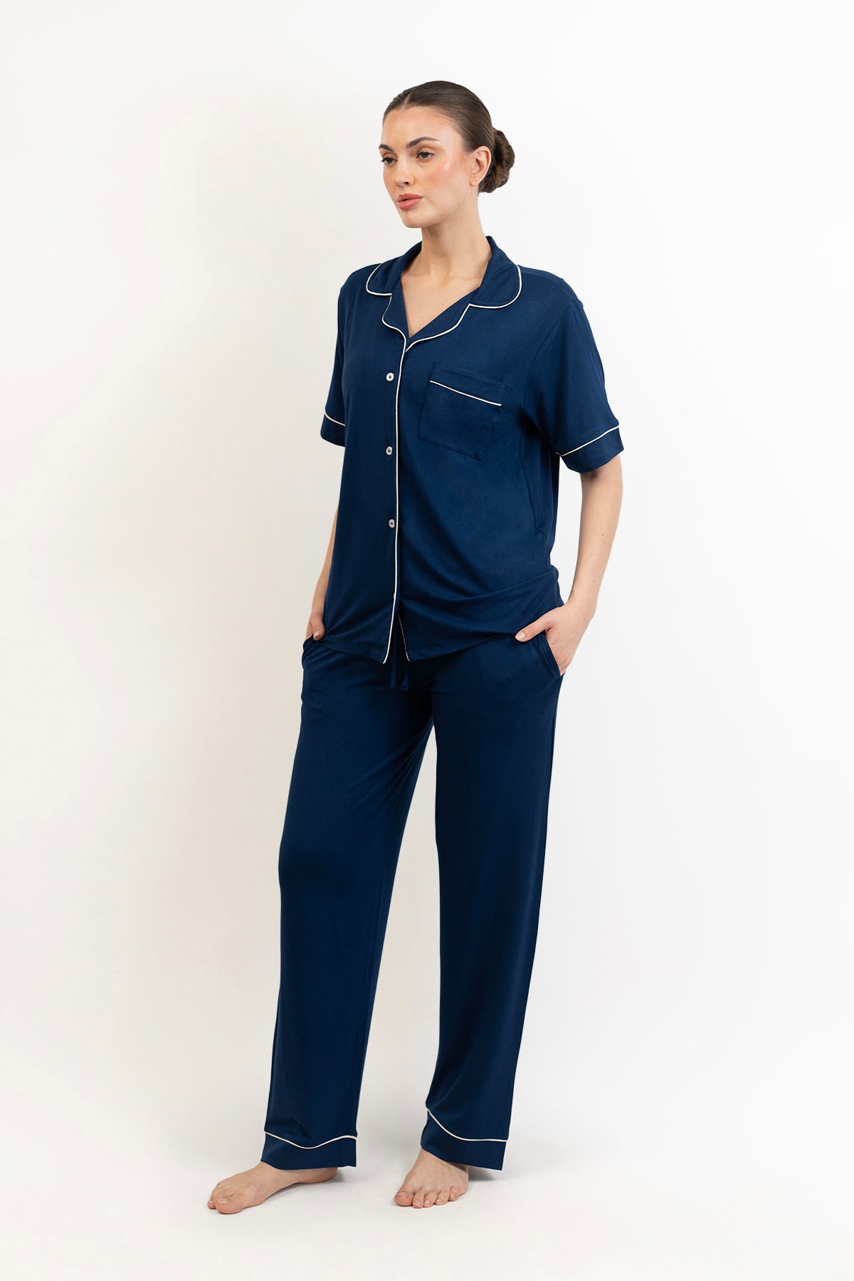 Women’s Bamboo short  sleeves Pajama Set-Navy