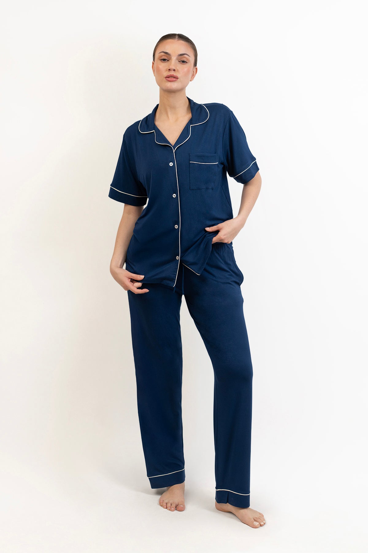 Women’s Bamboo short  sleeves Pajama Set-Navy