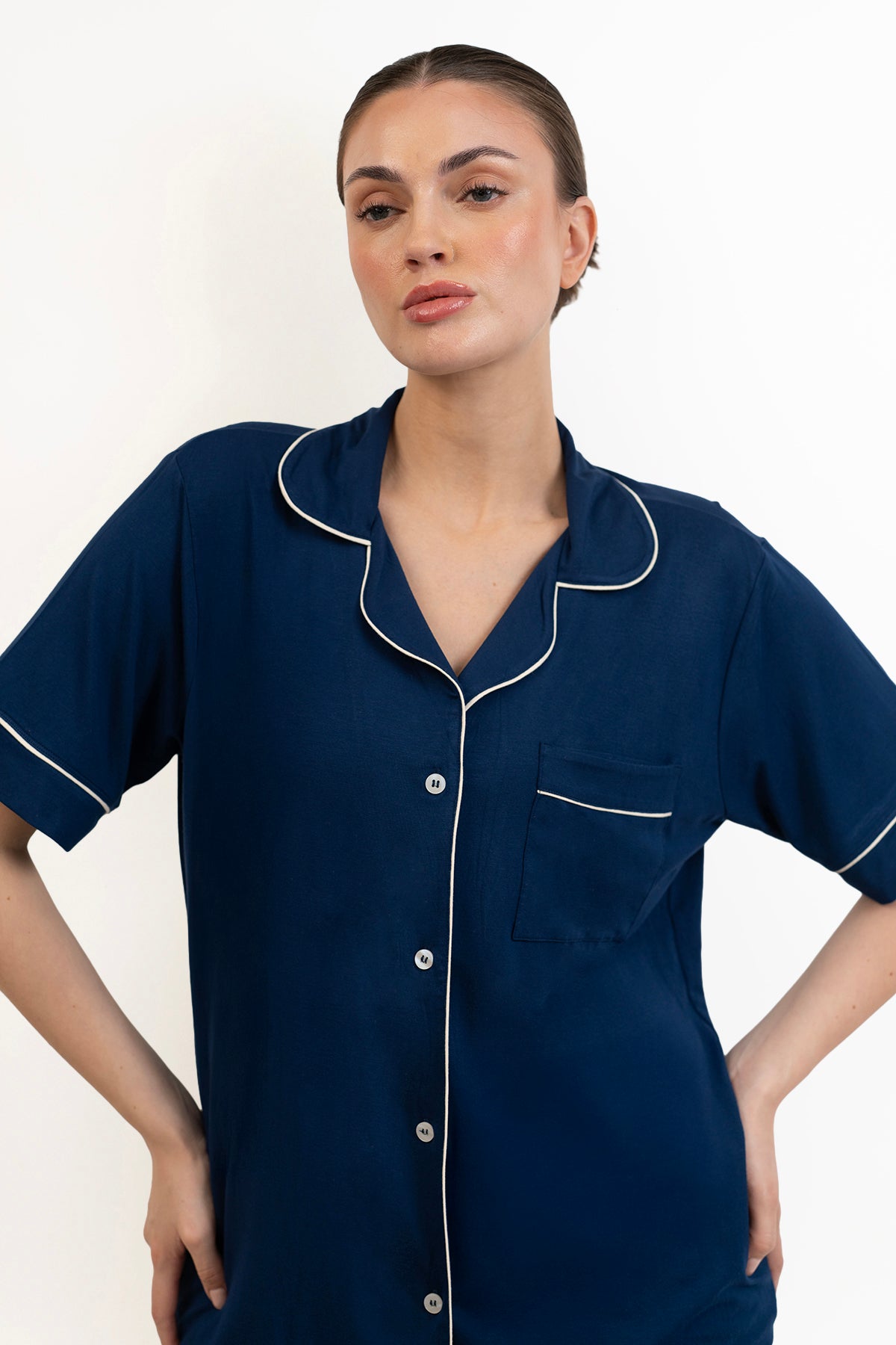 Women’s Bamboo short  sleeves Pajama Set-Navy