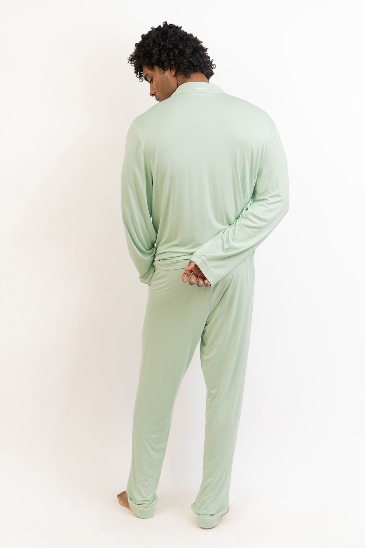 Men's long sleeves button down Pajama set-Bh Green
