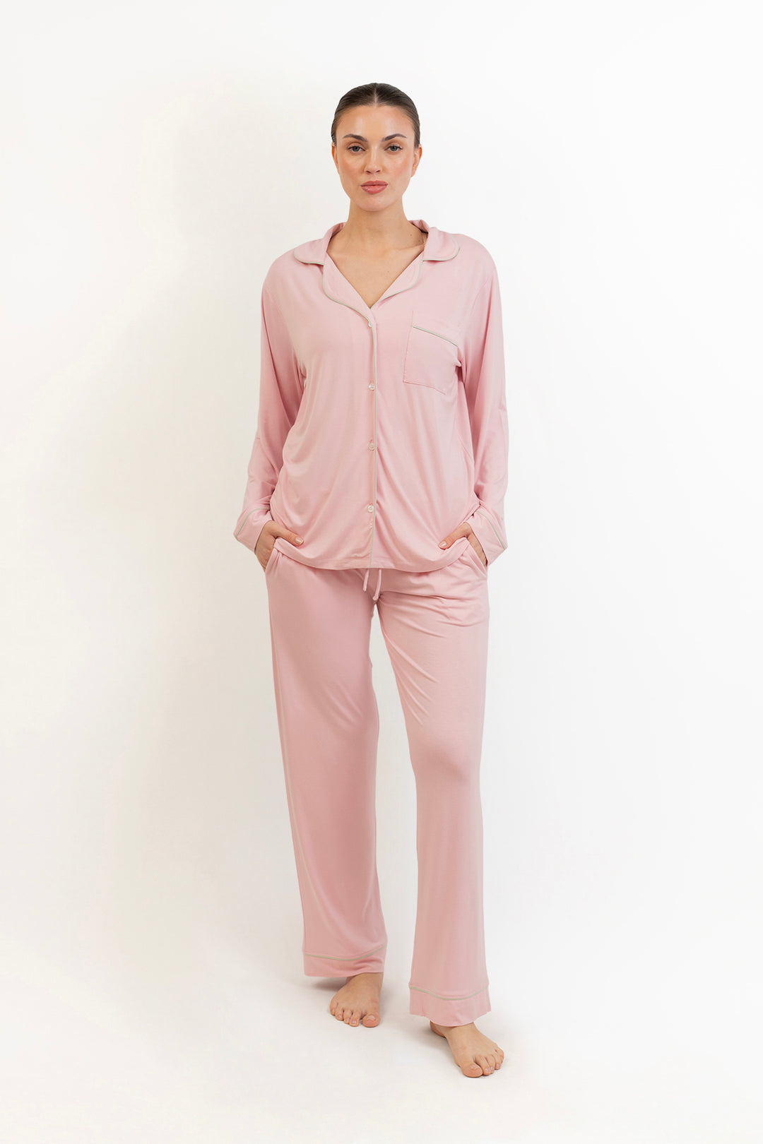 Women’s Bamboo long sleeves Pajama Set-Pink