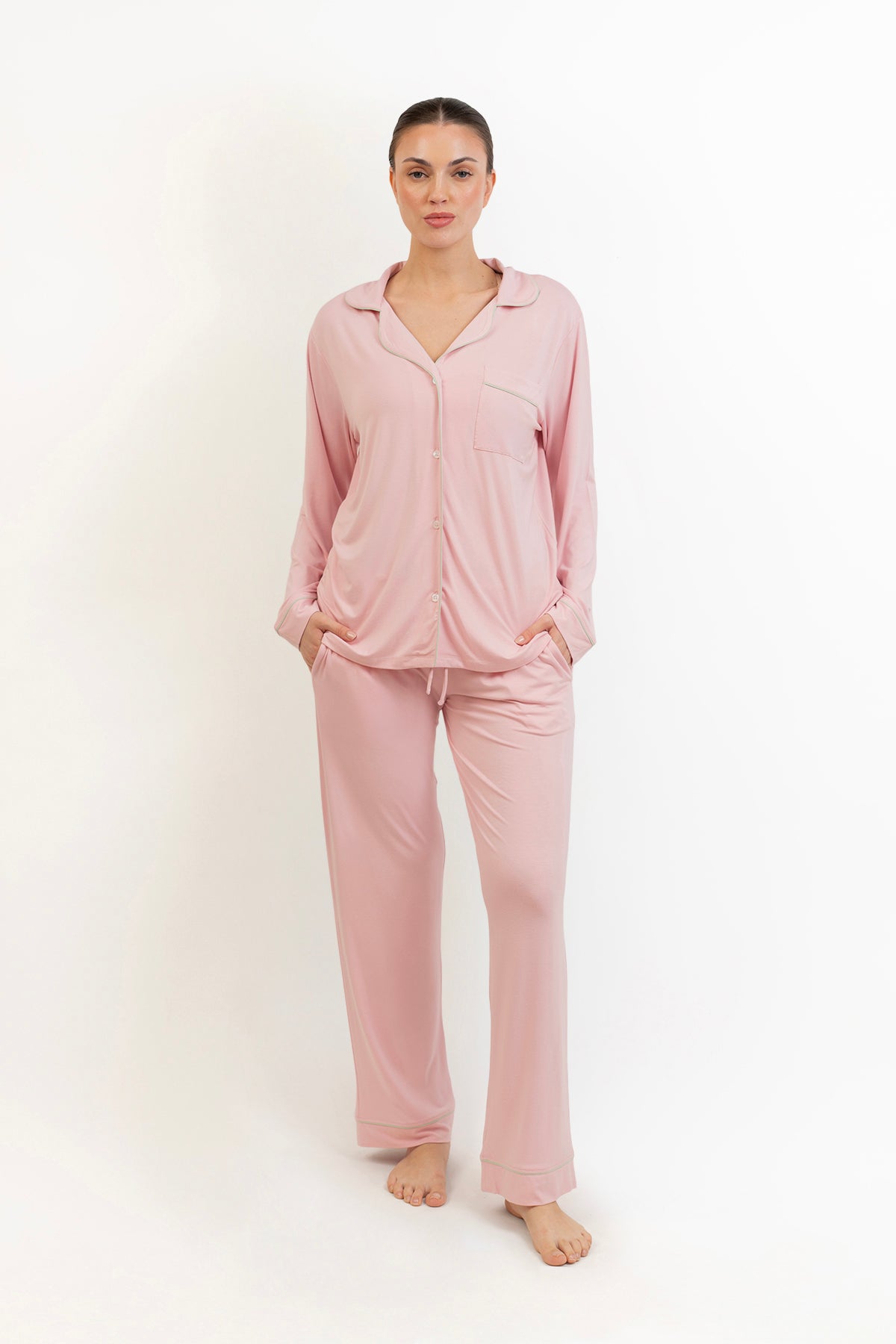 Women’s Bamboo long sleeves Pajama Set-Pink