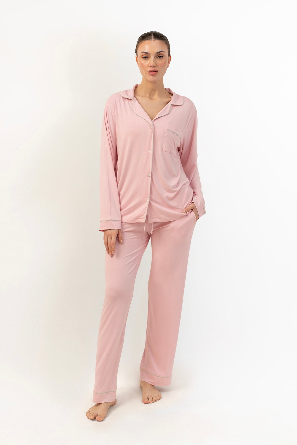 Women’s Bamboo long sleeves Pajama Set-Pink
