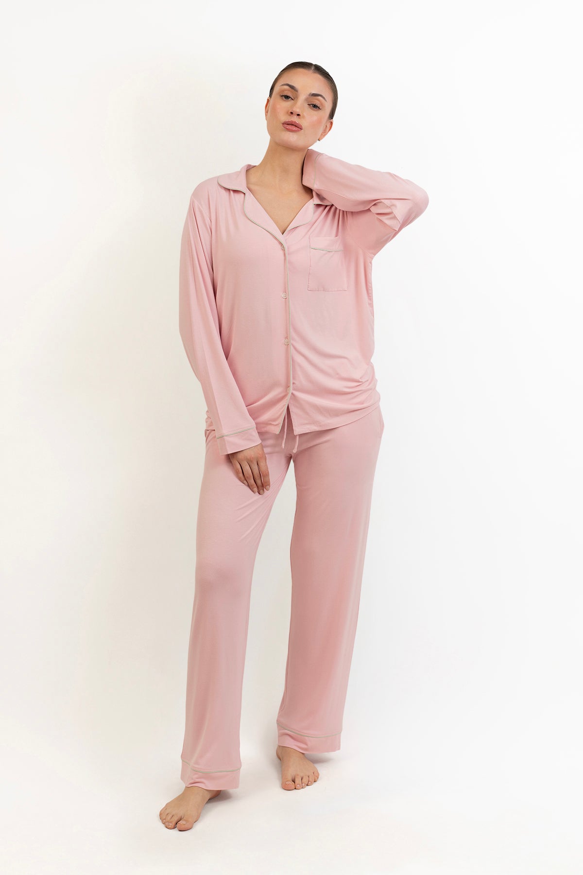 Women’s Bamboo long sleeves Pajama Set-Pink