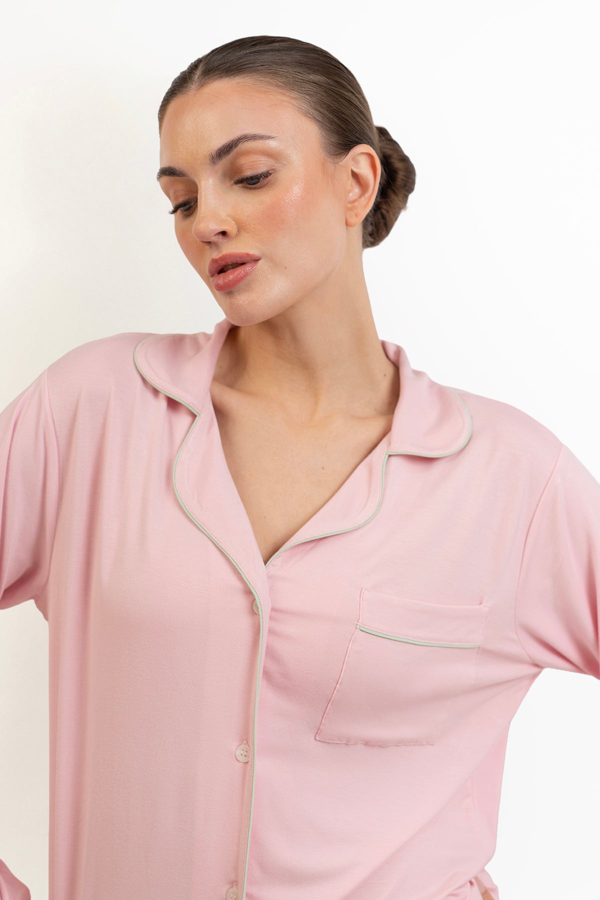 Women’s Bamboo long sleeves Pajama Set-Pink
