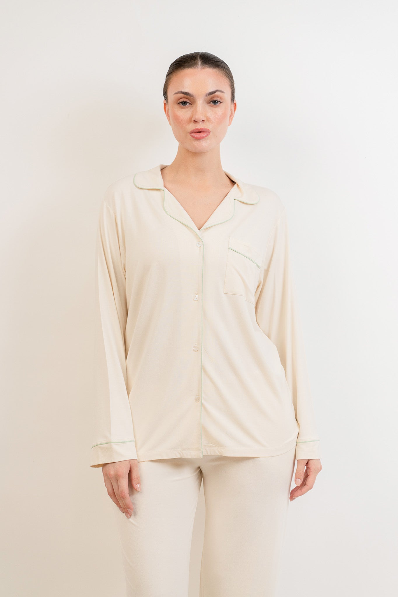 Women’s Bamboo long sleeves Pajama Set-Cream