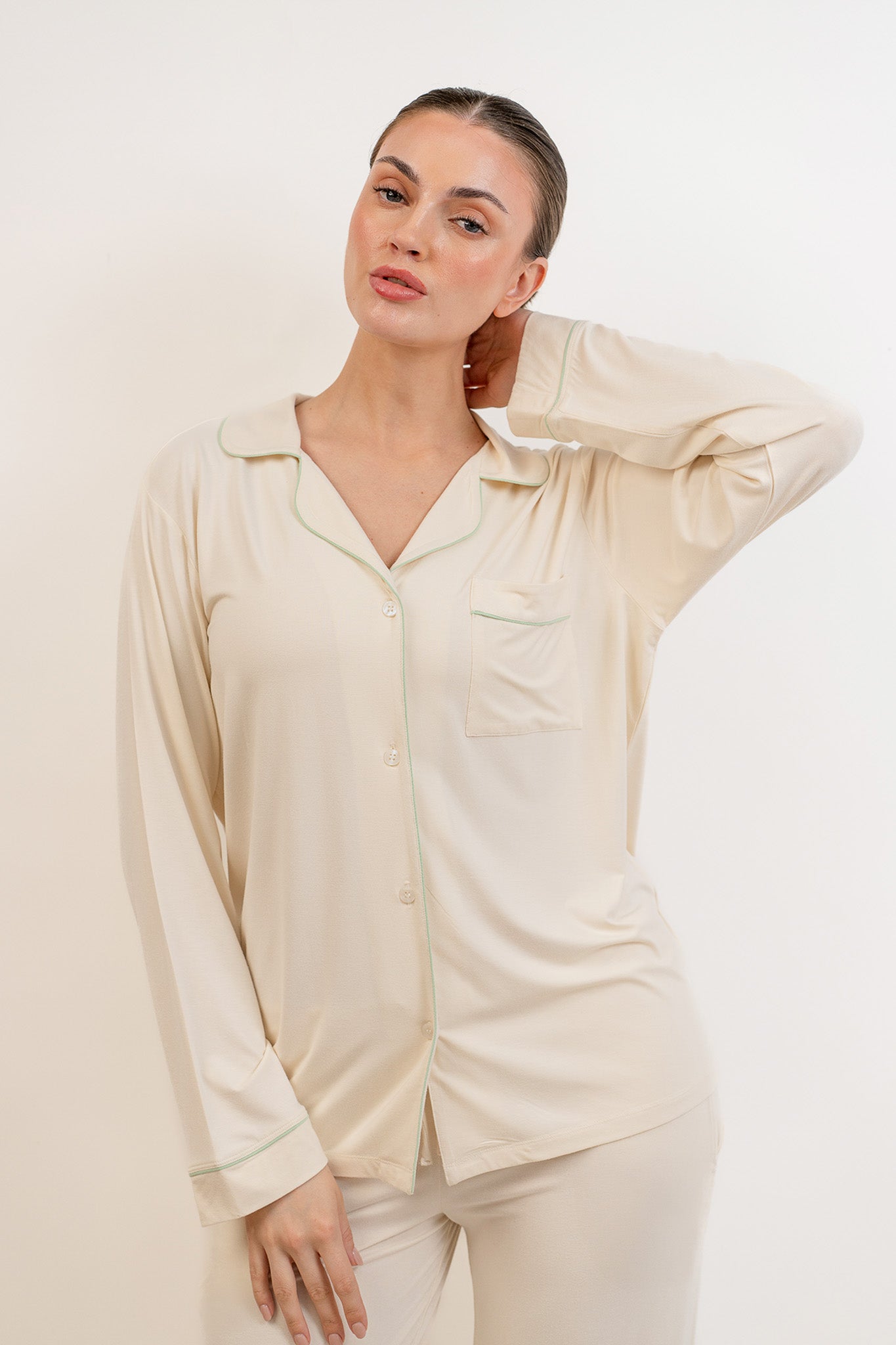 Women’s Bamboo long sleeves Pajama Set-Cream