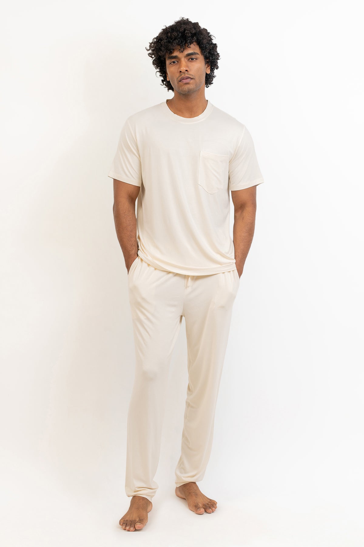 Men's Short Sleeves Pajama set-Cream
