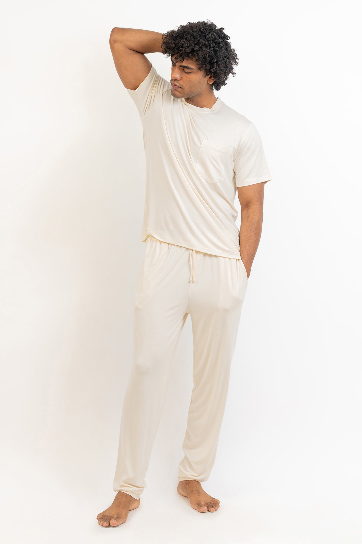 Men's Short Sleeves Pajama set-Cream