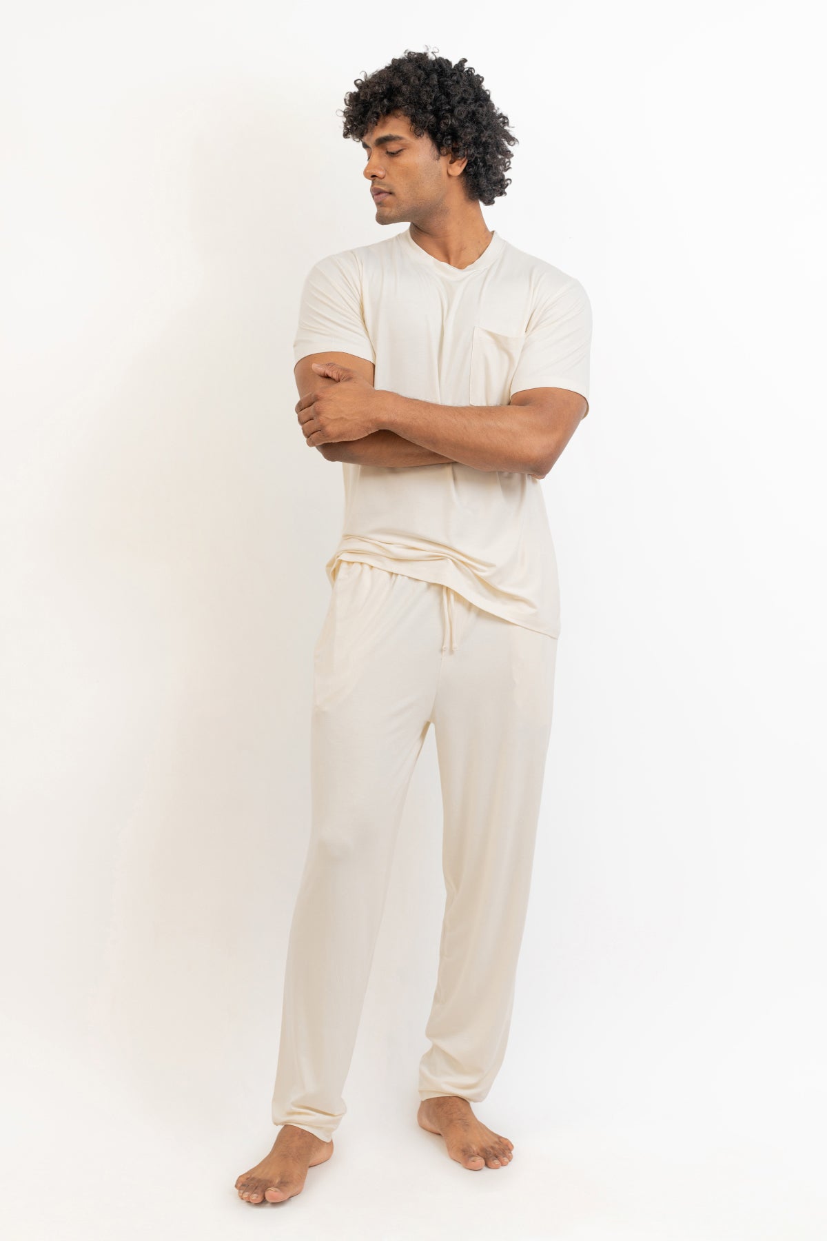 Men's Short Sleeves Pajama set-Cream