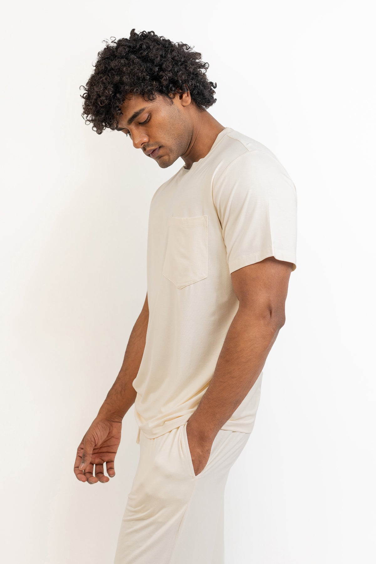 Men's Short Sleeves Pajama set-Cream