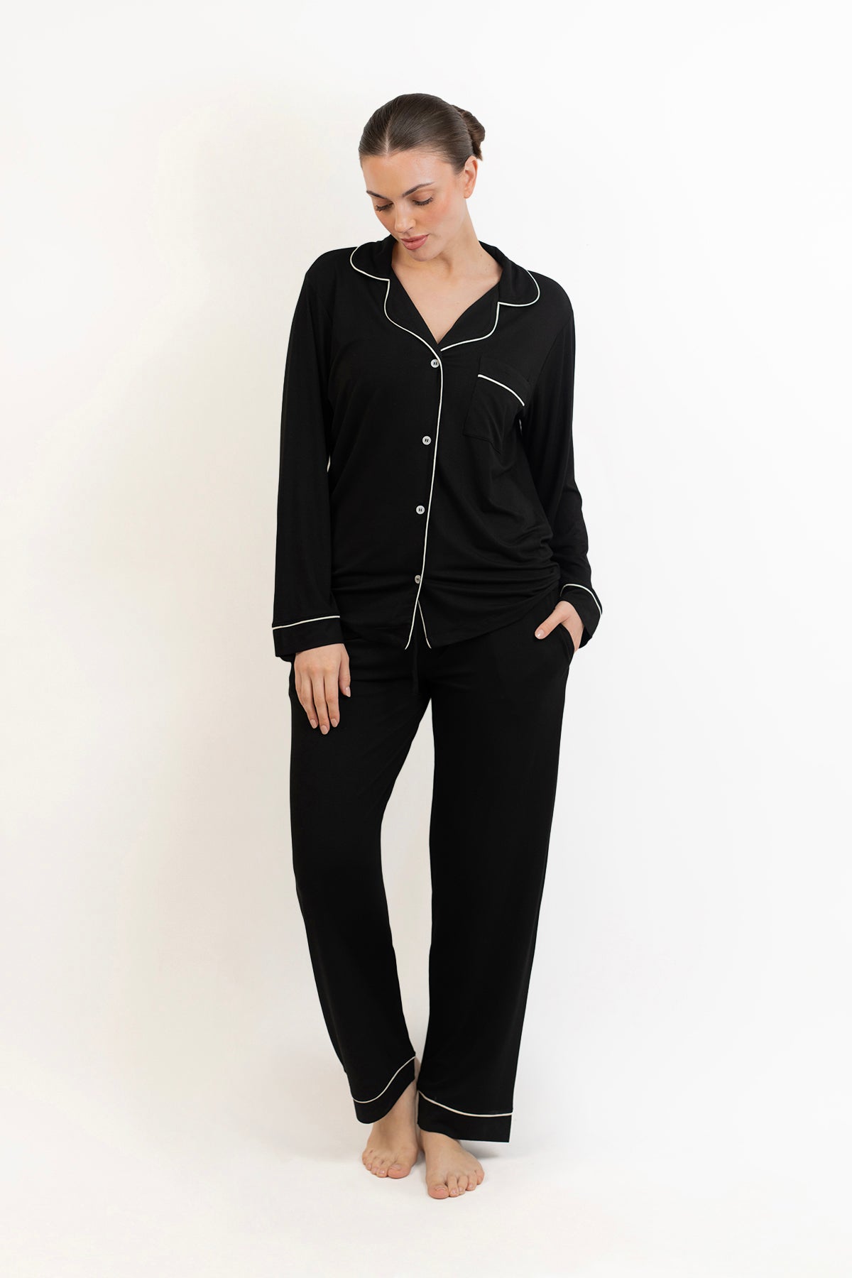 Women’s Bamboo long sleeves Pajama Set-Midnight