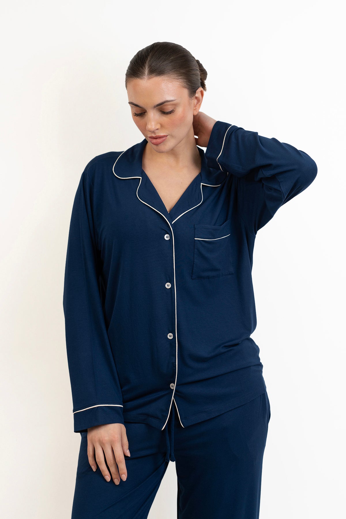 Women’s Bamboo long sleeves Pajama Set-Navy