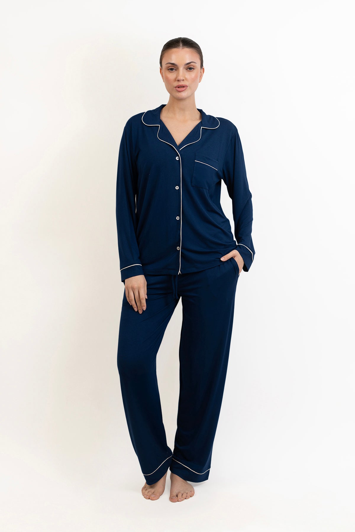 Women’s Bamboo long sleeves Pajama Set-Navy