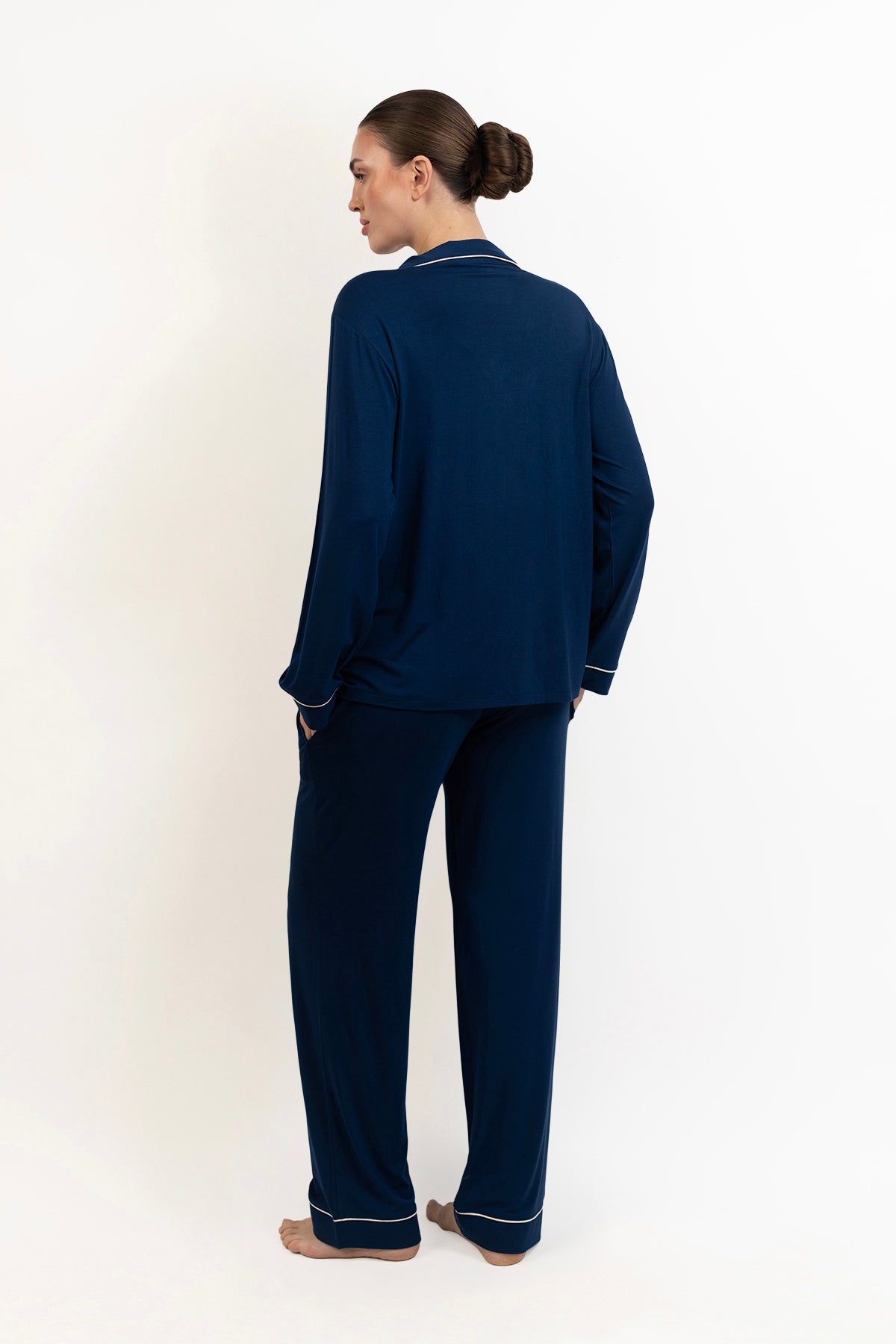 Women’s Bamboo long sleeves Pajama Set-Navy
