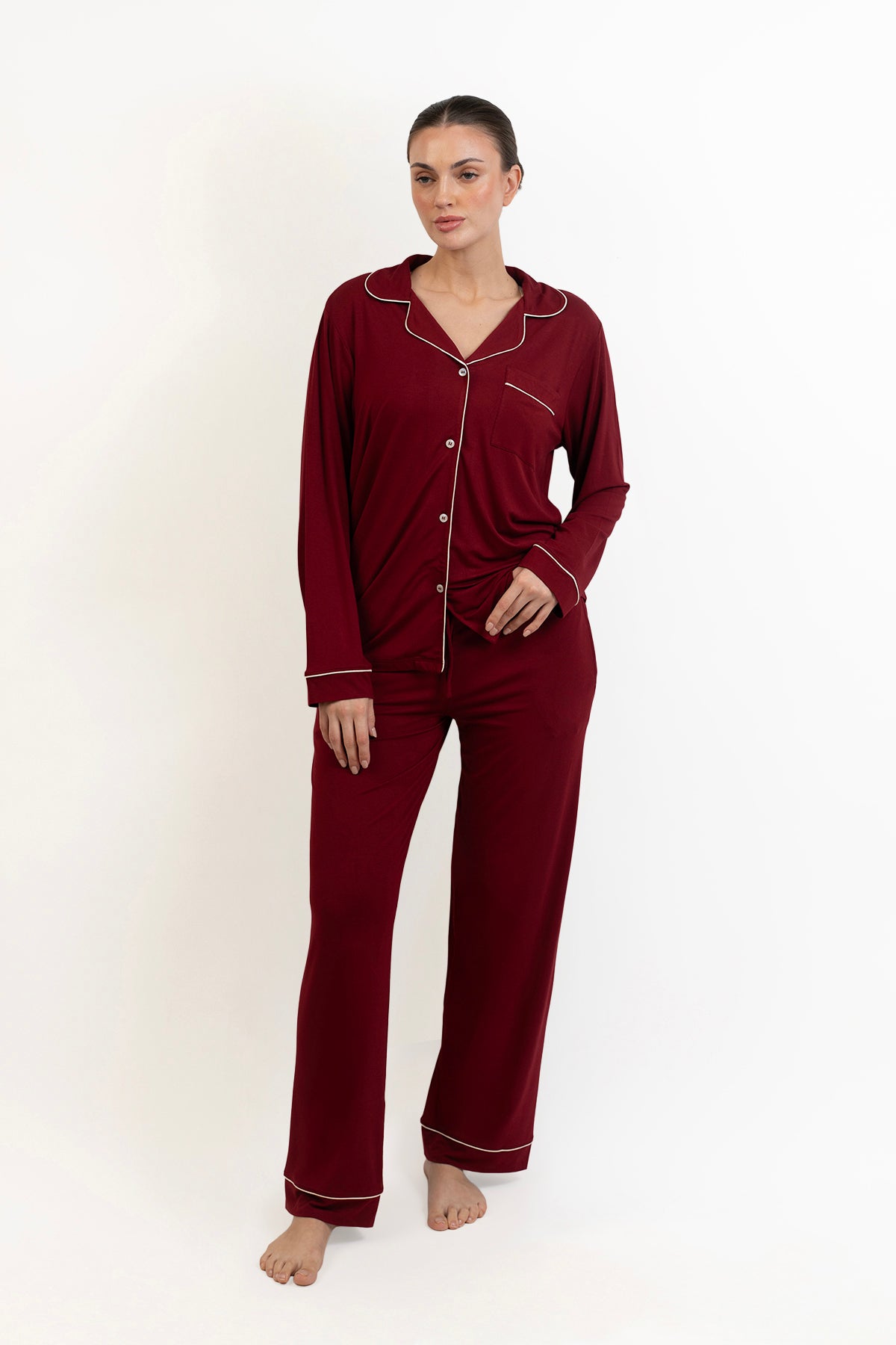 Women’s Bamboo long sleeves Pajama Set-Merlot