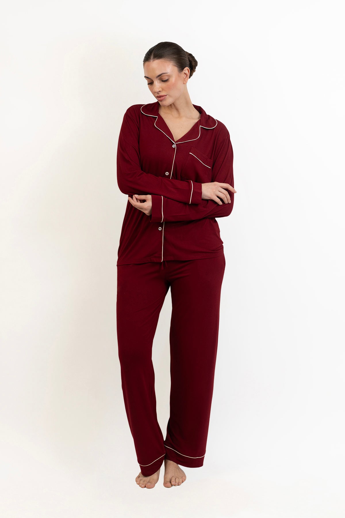 Women’s Bamboo long sleeves Pajama Set-Merlot