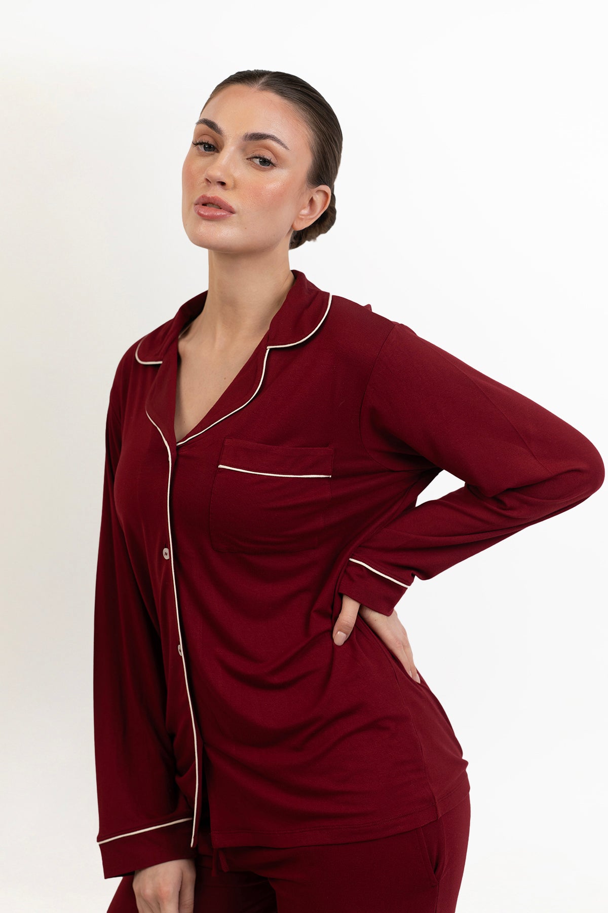 Women’s Bamboo long sleeves Pajama Set-Merlot