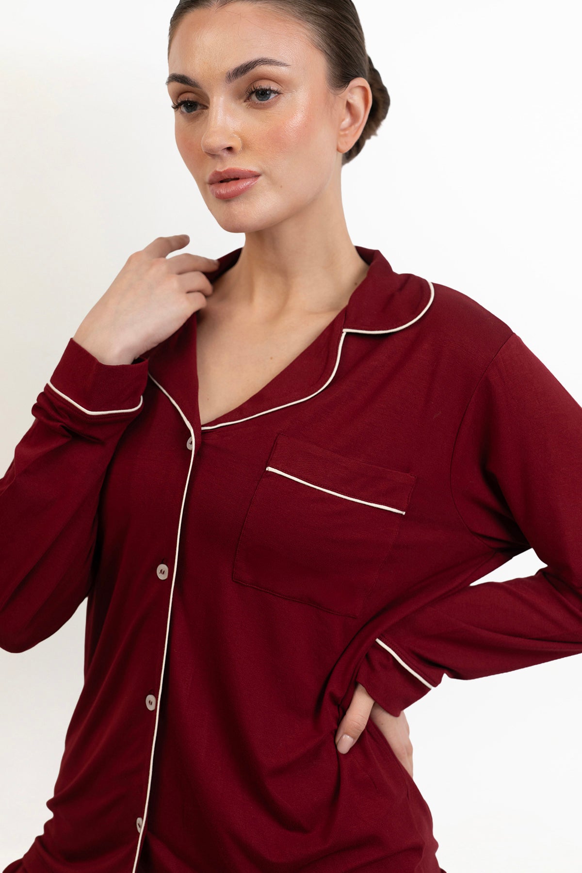 Women’s Bamboo long sleeves Pajama Set-Merlot