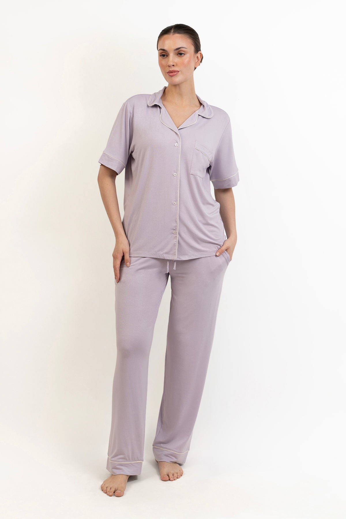 Women’s Bamboo short  sleeves Pajama Set-Purple