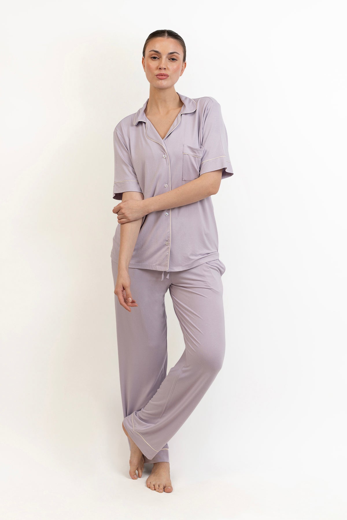 Women’s Bamboo short  sleeves Pajama Set-Purple