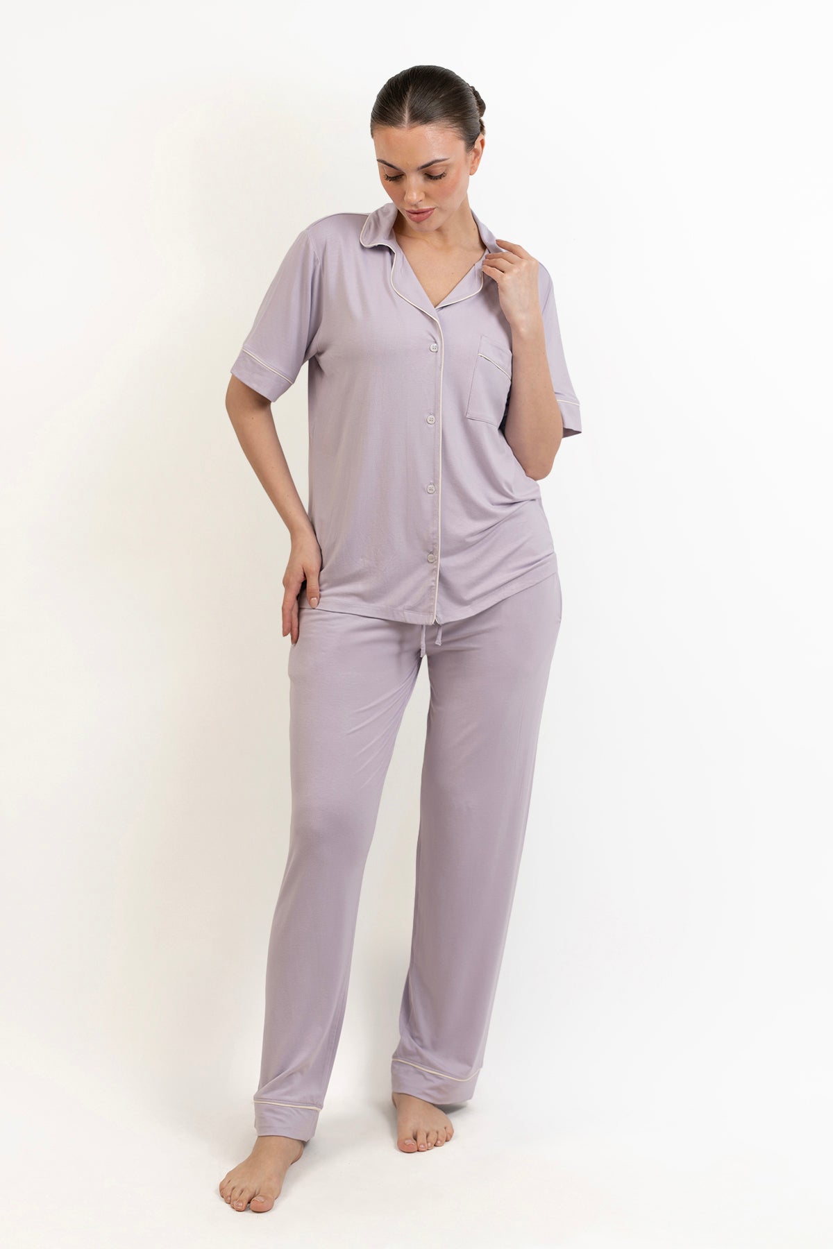 Women’s Bamboo short  sleeves Pajama Set-Purple