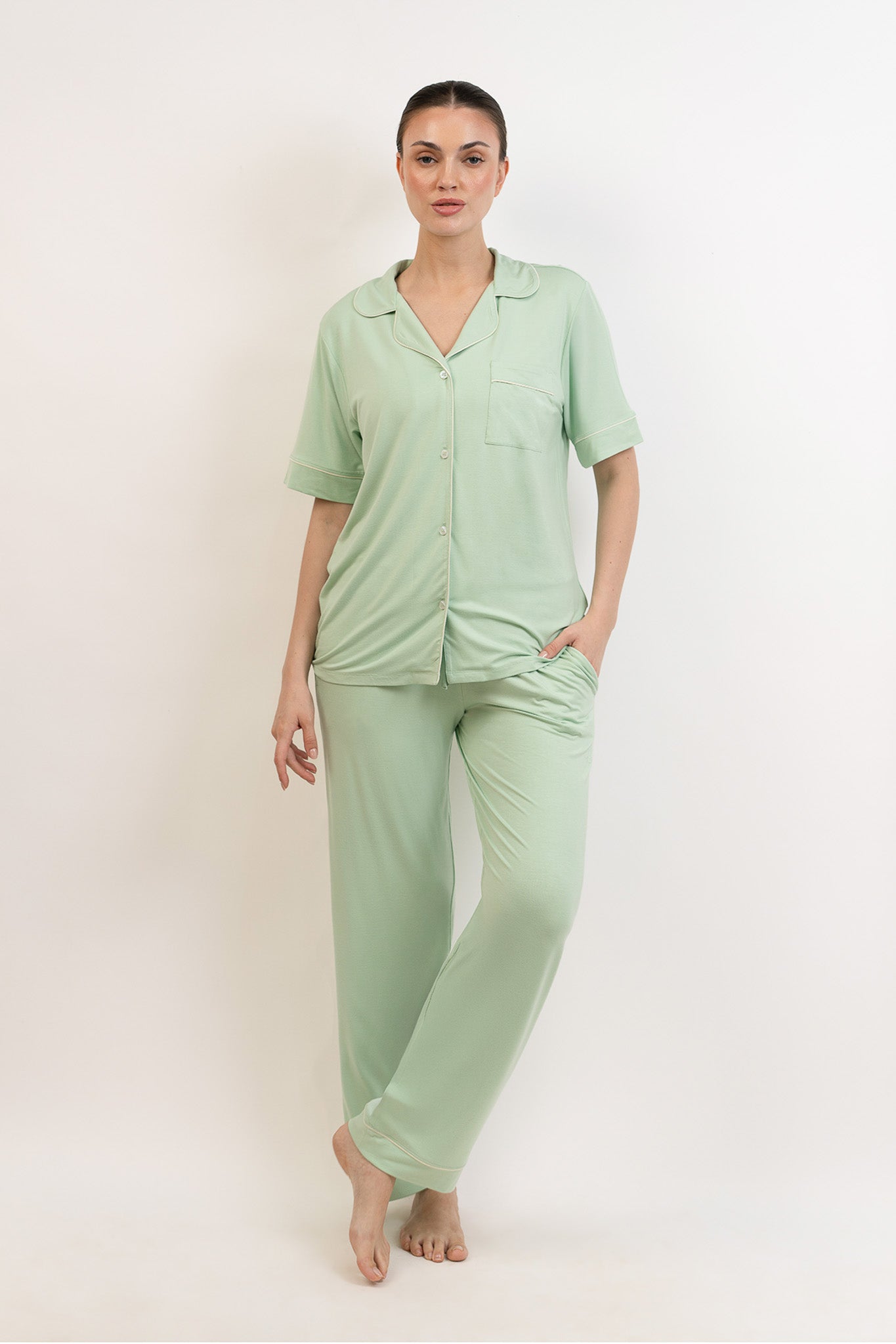 Women’s Bamboo short  sleeves Pajama Set-Bh Green