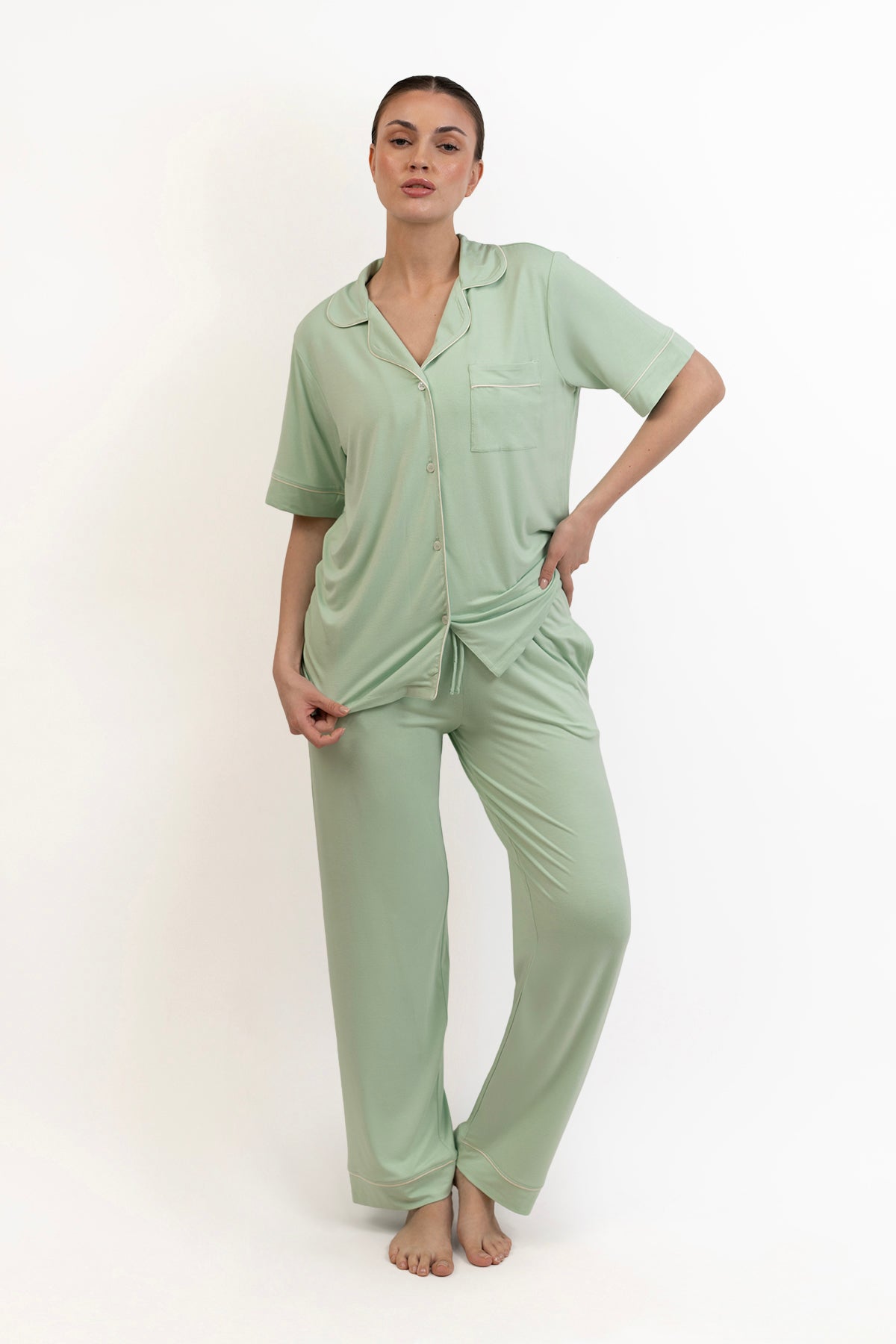 Women’s Bamboo short  sleeves Pajama Set-Bh Green