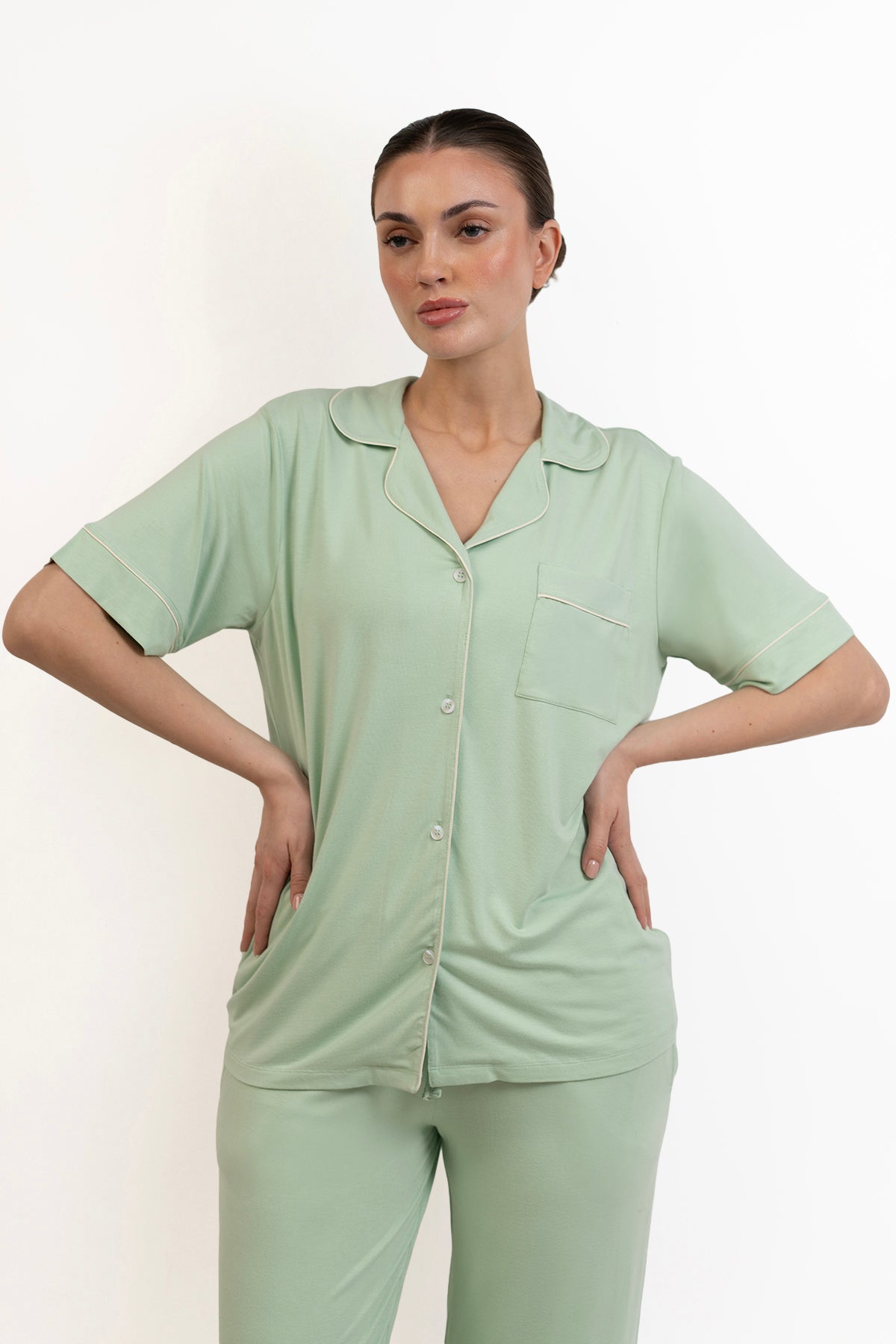 Women’s Bamboo short  sleeves Pajama Set-Bh Green
