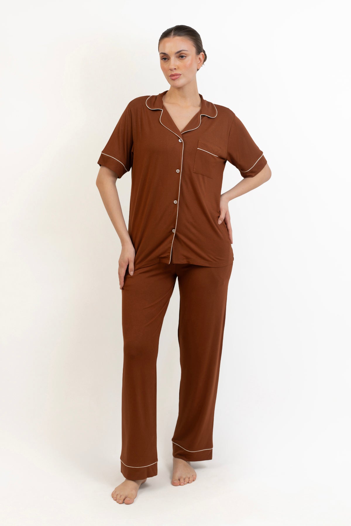 Women’s Bamboo short  sleeves Pajama Set-Chocolate
