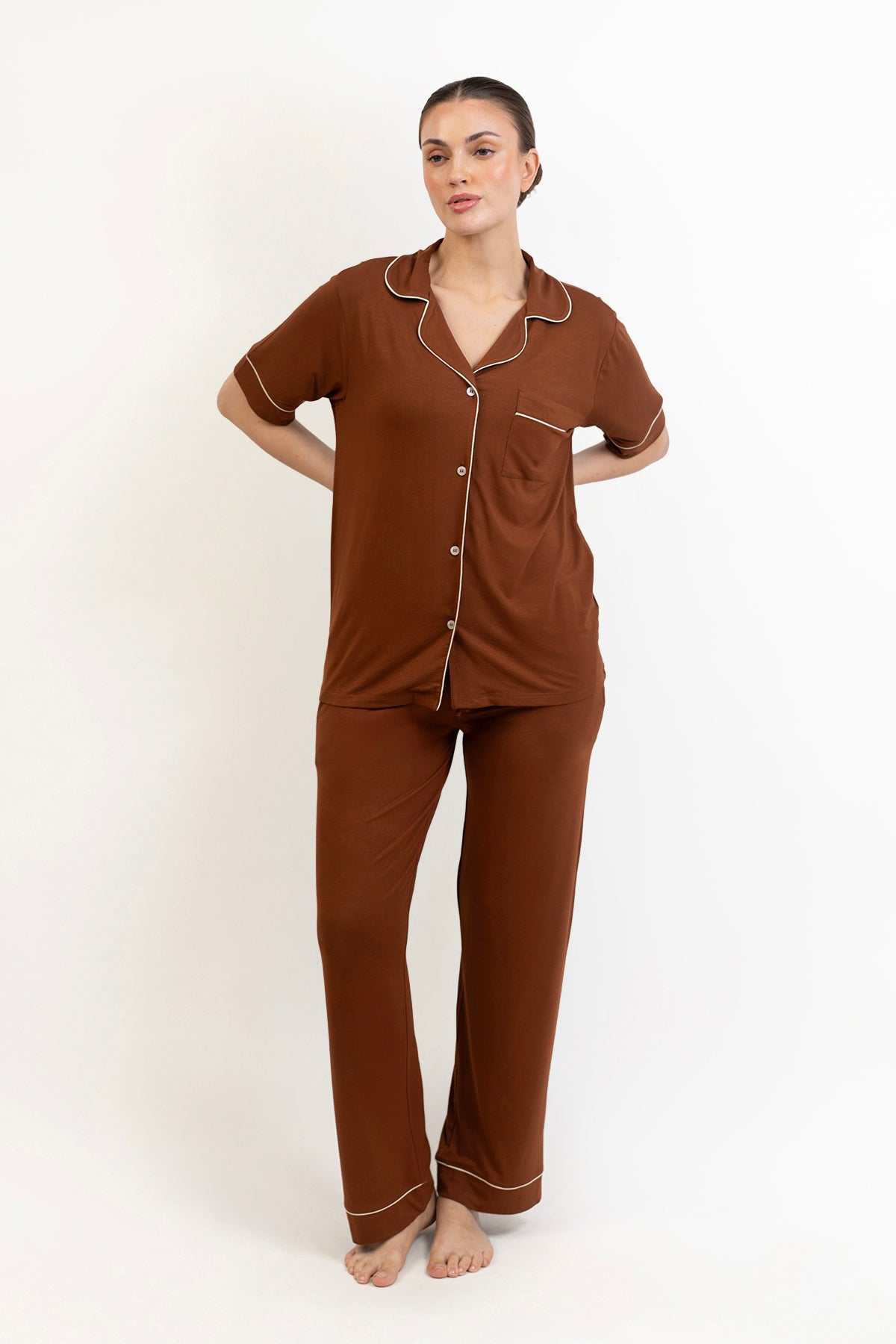 Women’s Bamboo short  sleeves Pajama Set-Chocolate