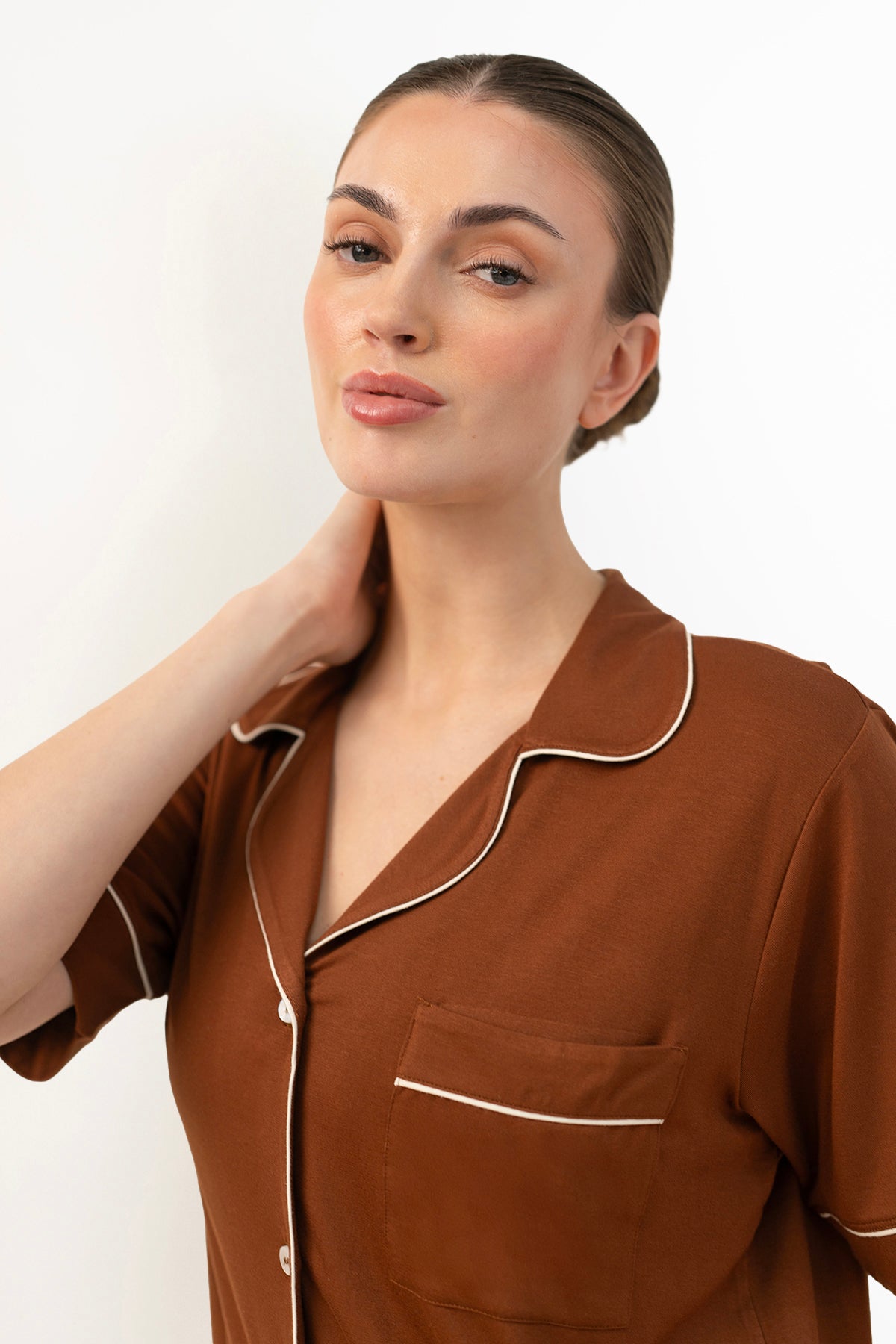 Women’s Bamboo short  sleeves Pajama Set-Chocolate