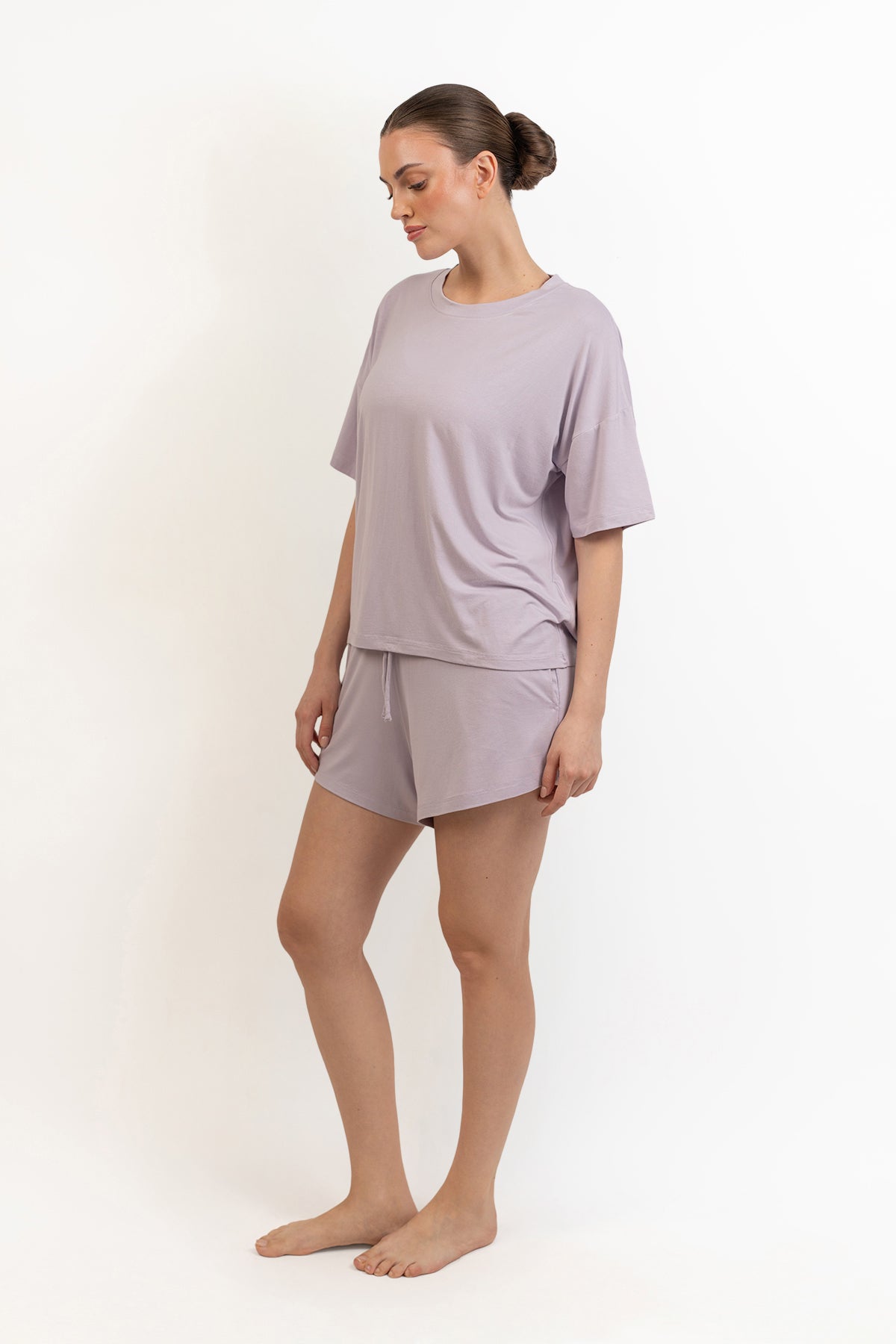 Women’s Bamboo Short-Sleeve Tee & lounge Short Set-Purple