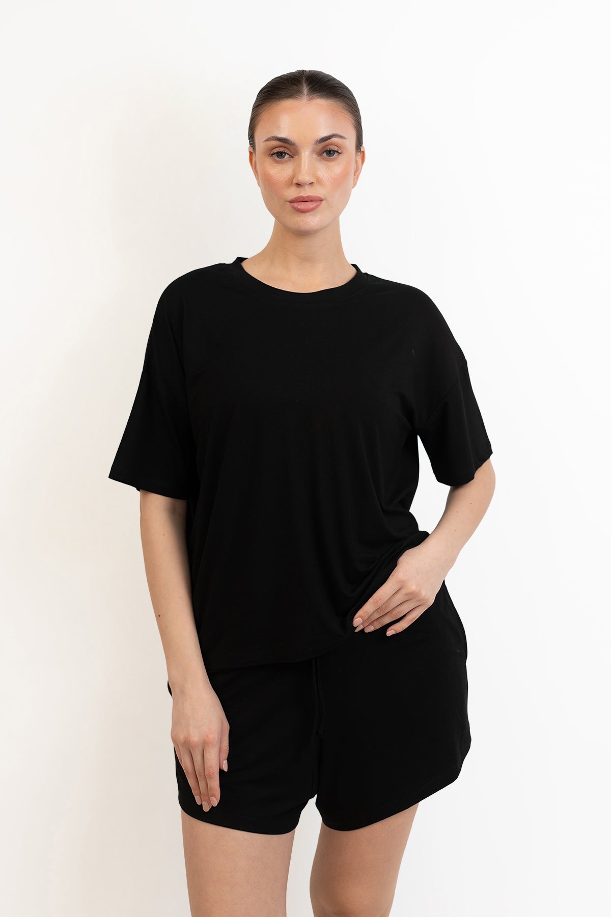 Women’s Bamboo Short-Sleeve Tee & lounge Short Set-Midnight