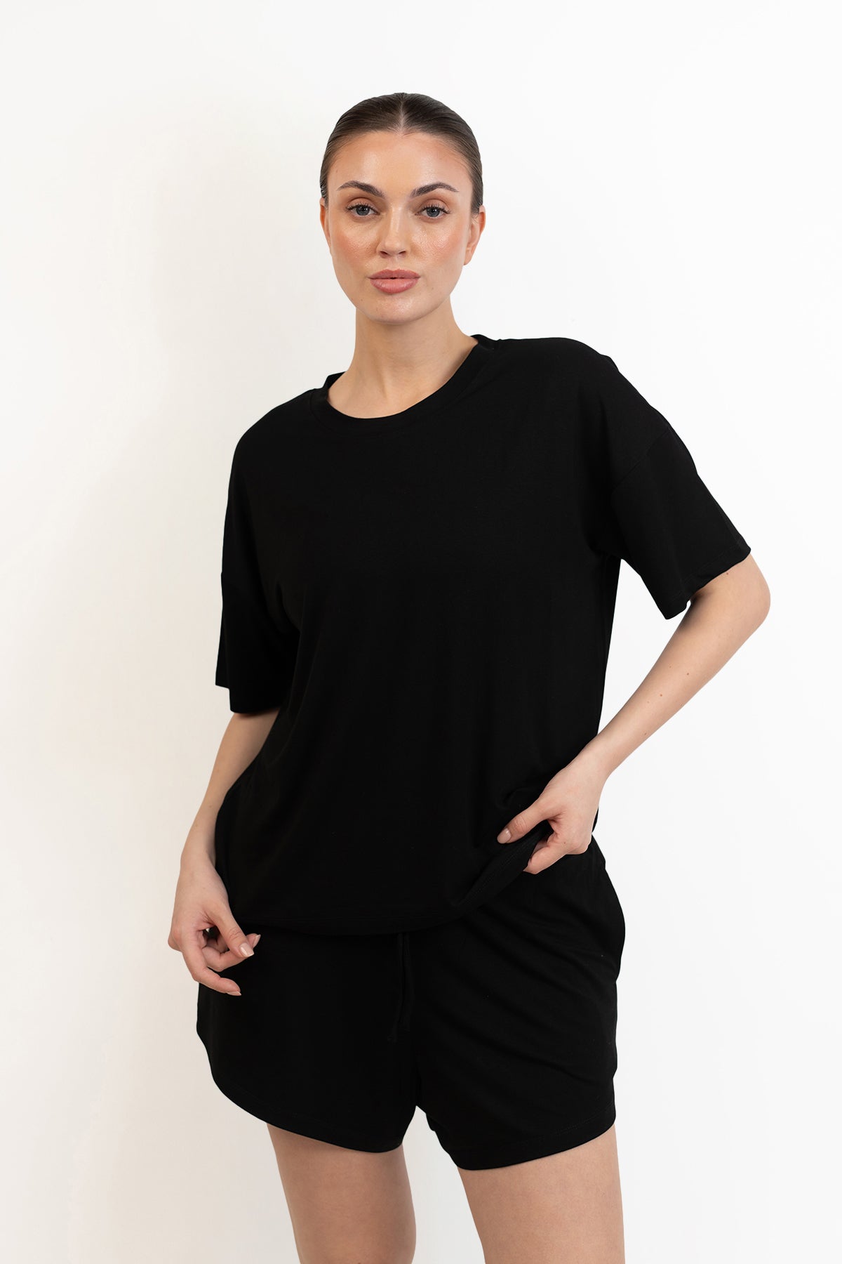 Women’s Bamboo Short-Sleeve Tee & lounge Short Set-Midnight